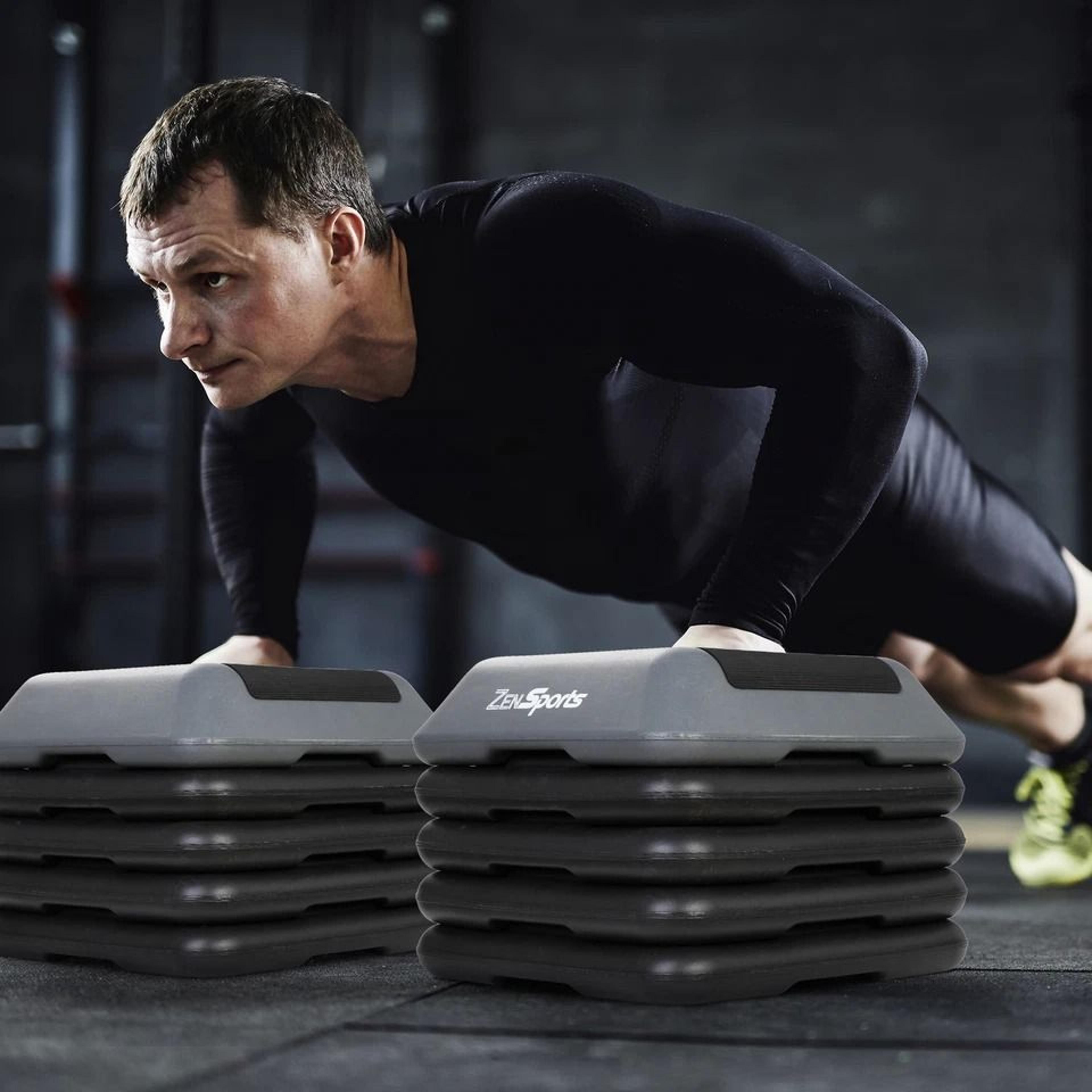 high step aerobic platform stepper, adjustable with risers, perfect for home use, green/gray