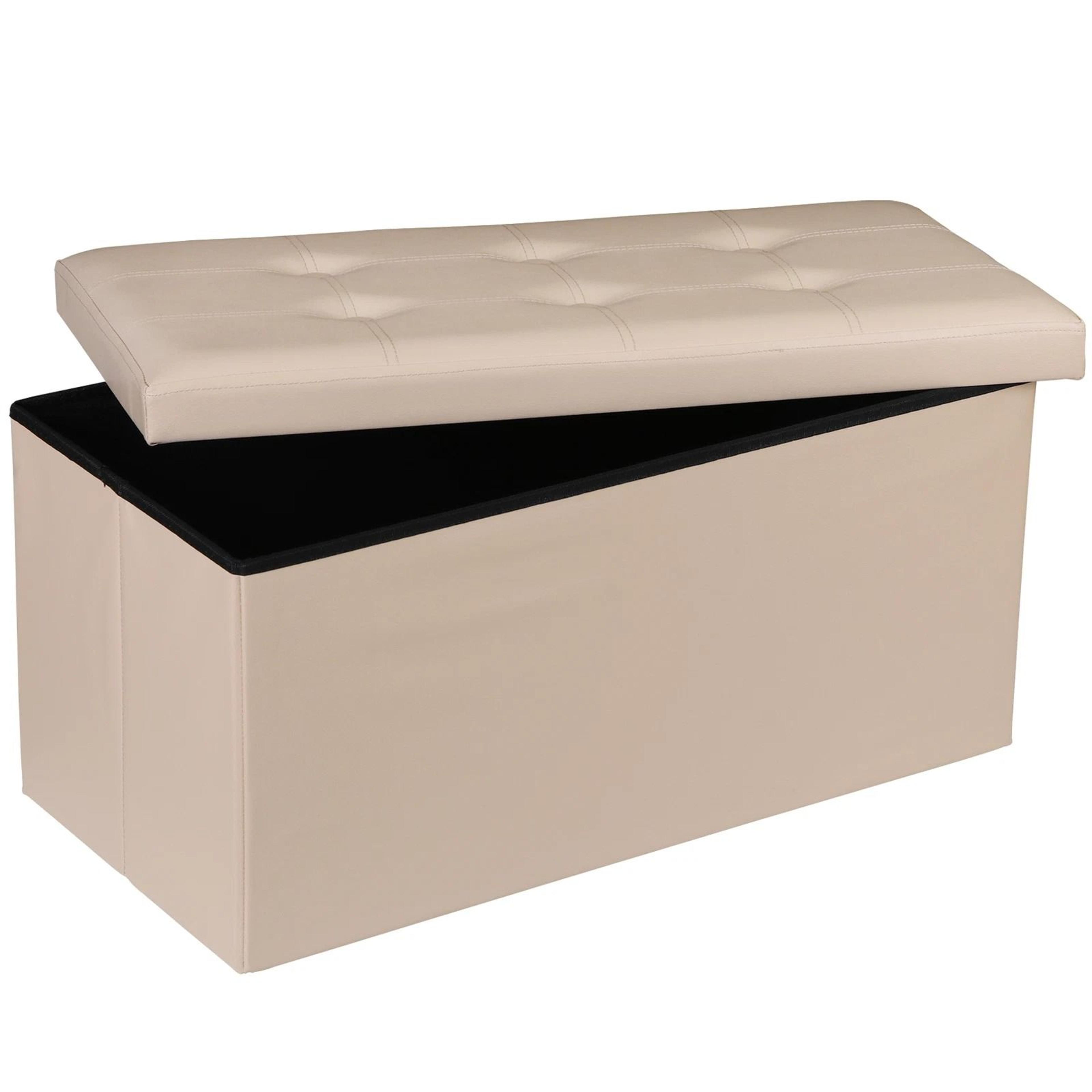 beige folding storage ottoman, bench ottoman foot rest, comfortable living room storage