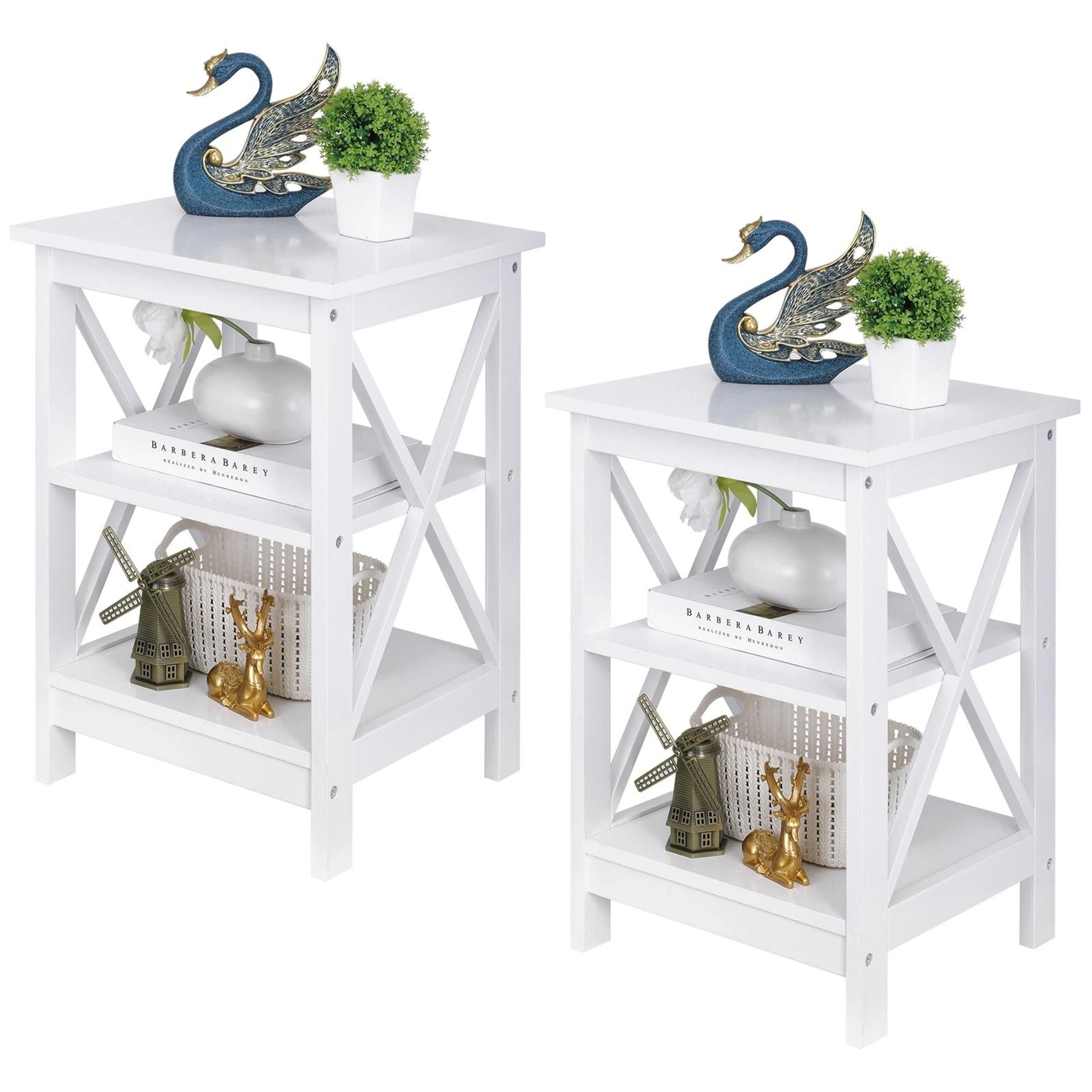 x-design end table set, side tables with storage shelf, compact sofa table for bedroom, living room, office