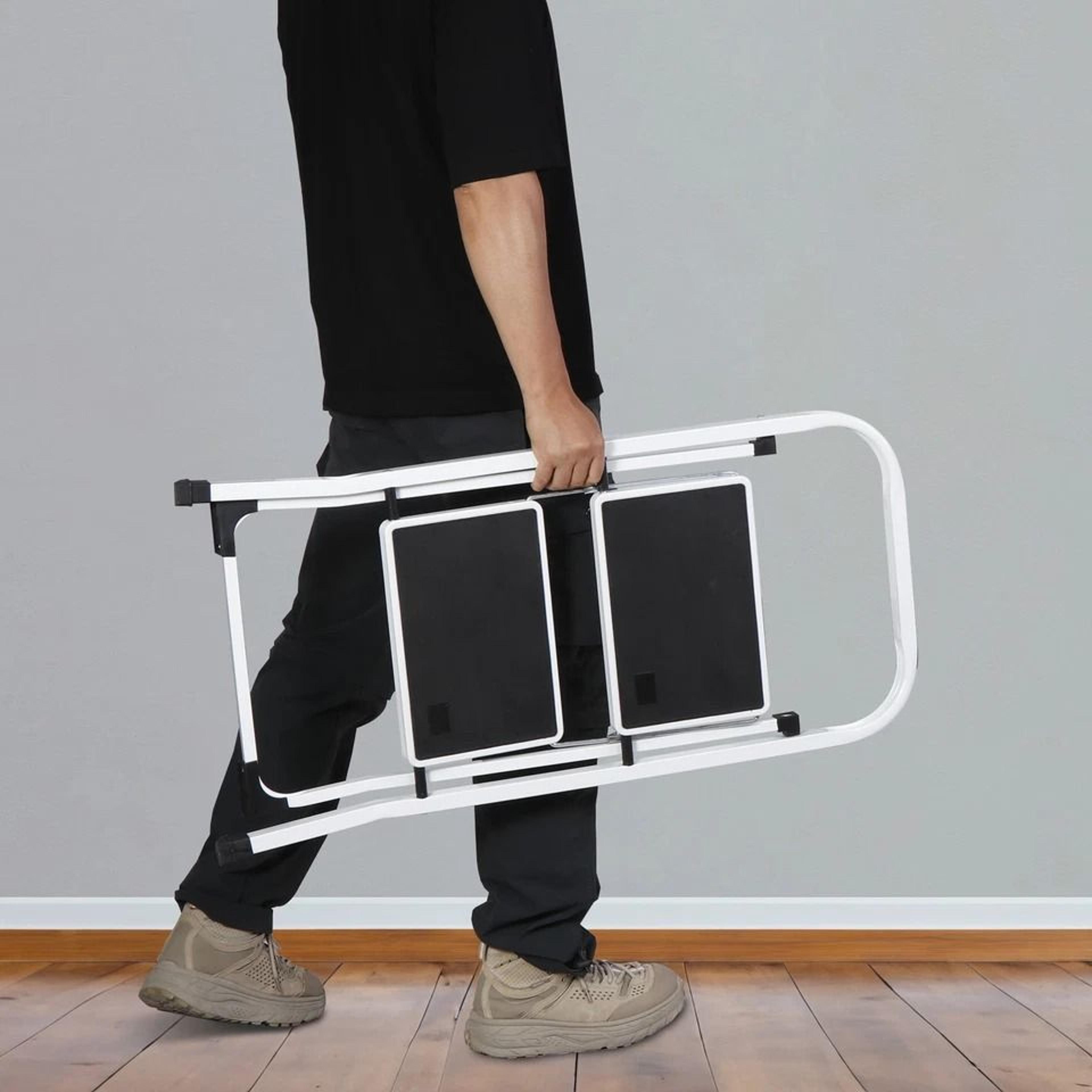 compact folding ladder, non-slip pedal, handgrip for easy carrying and storage