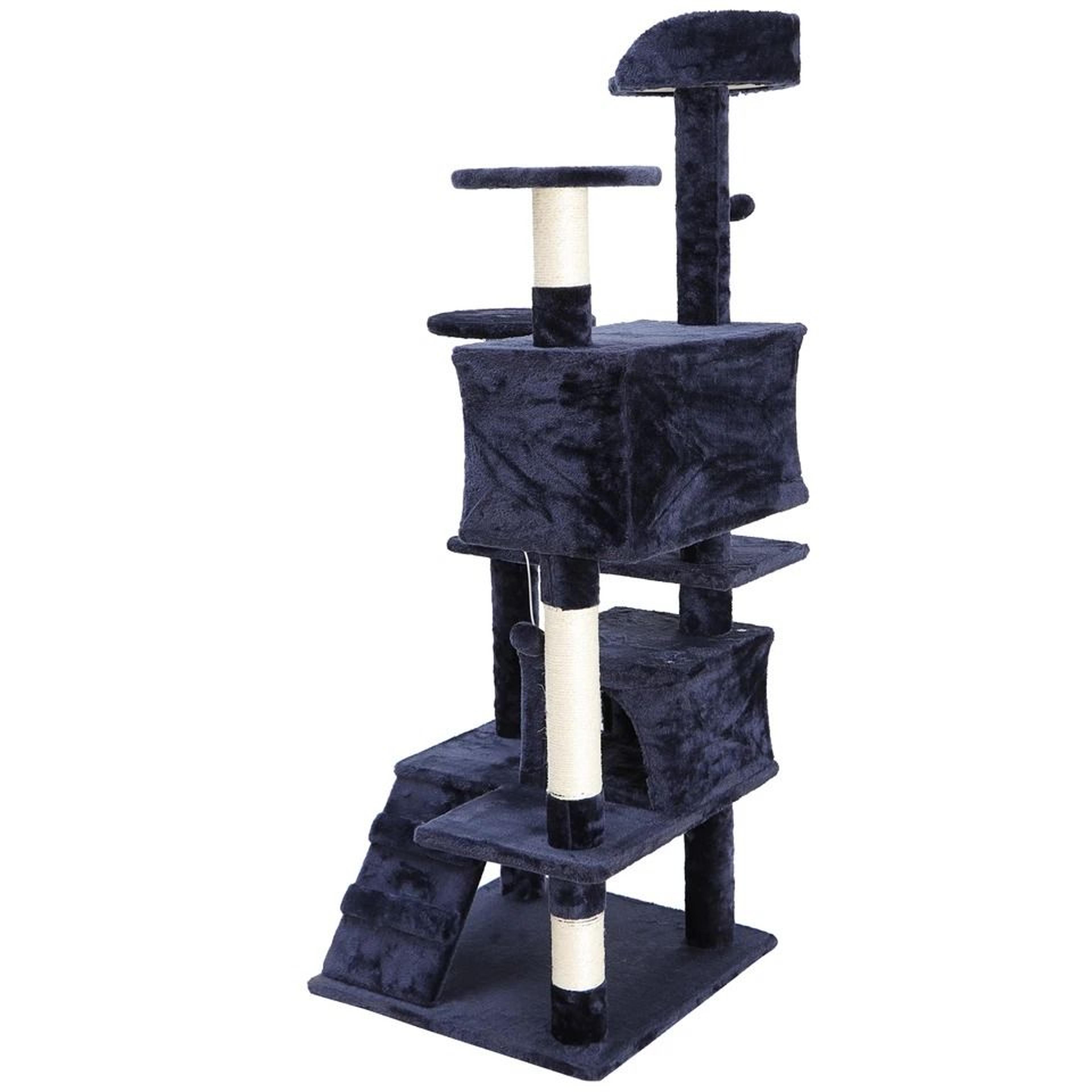 cat tree tower, large playing house with scratching posts, blue condo, ideal for rest and play