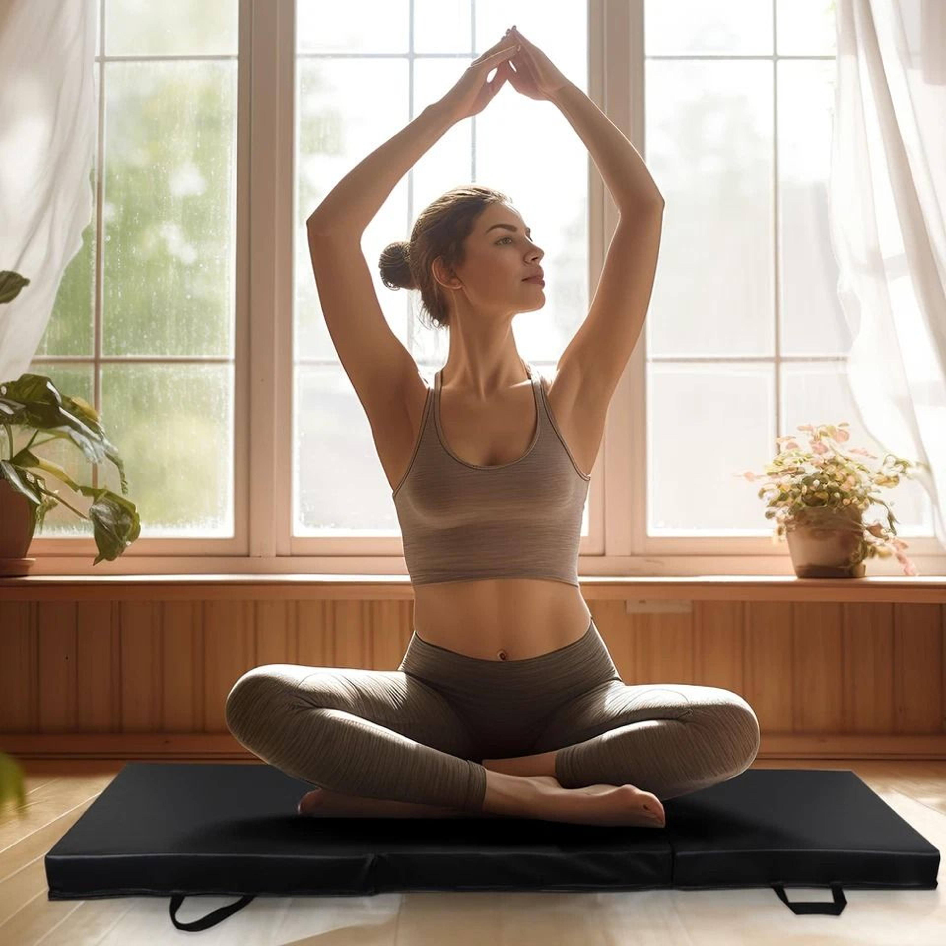 durable folding gym mat, thick foam, fitness exercise mat for gymnastics, yoga, pilates & workout