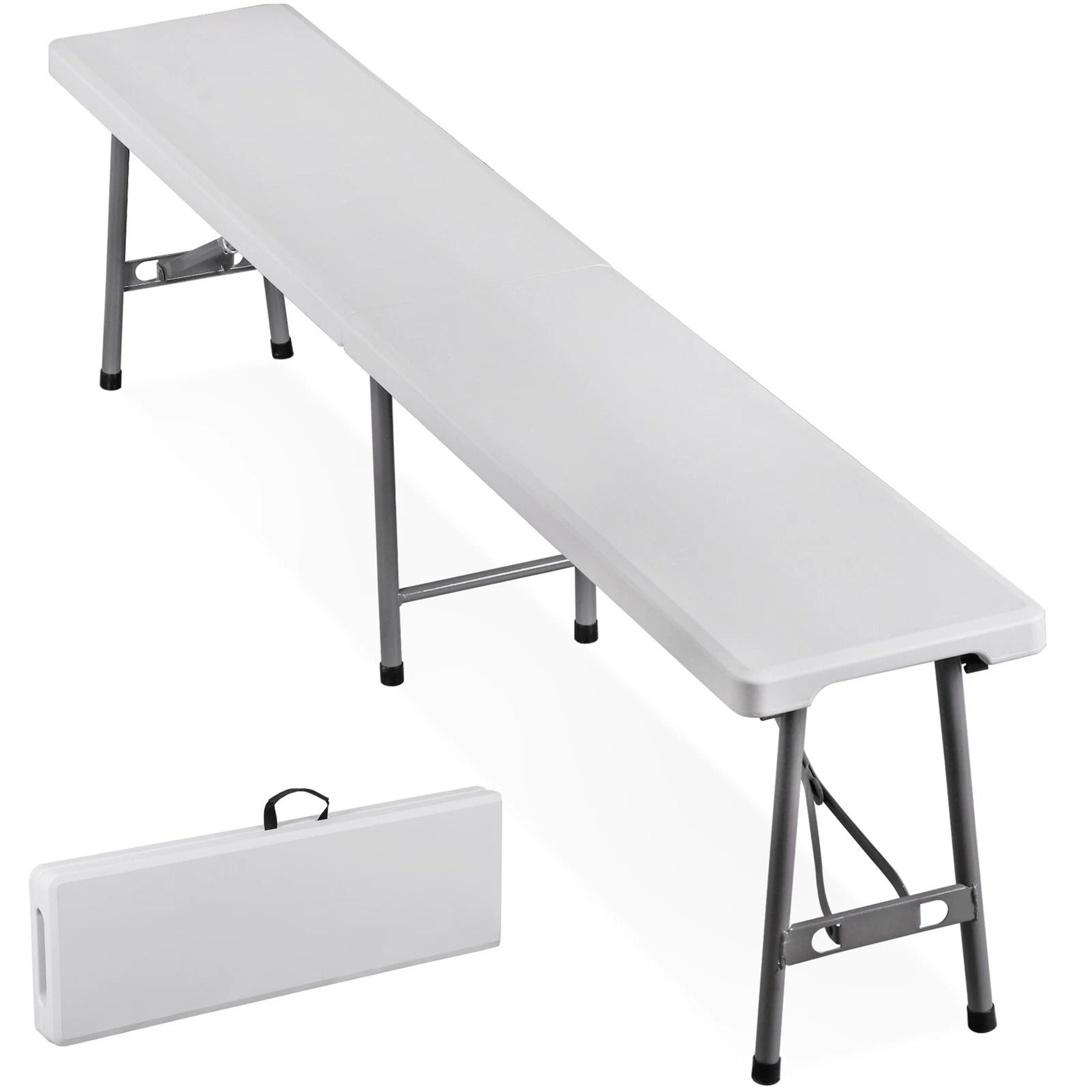 portable outdoor bench, white plastic folding bench with non-slip mat, handle, waterproof, heavy-duty