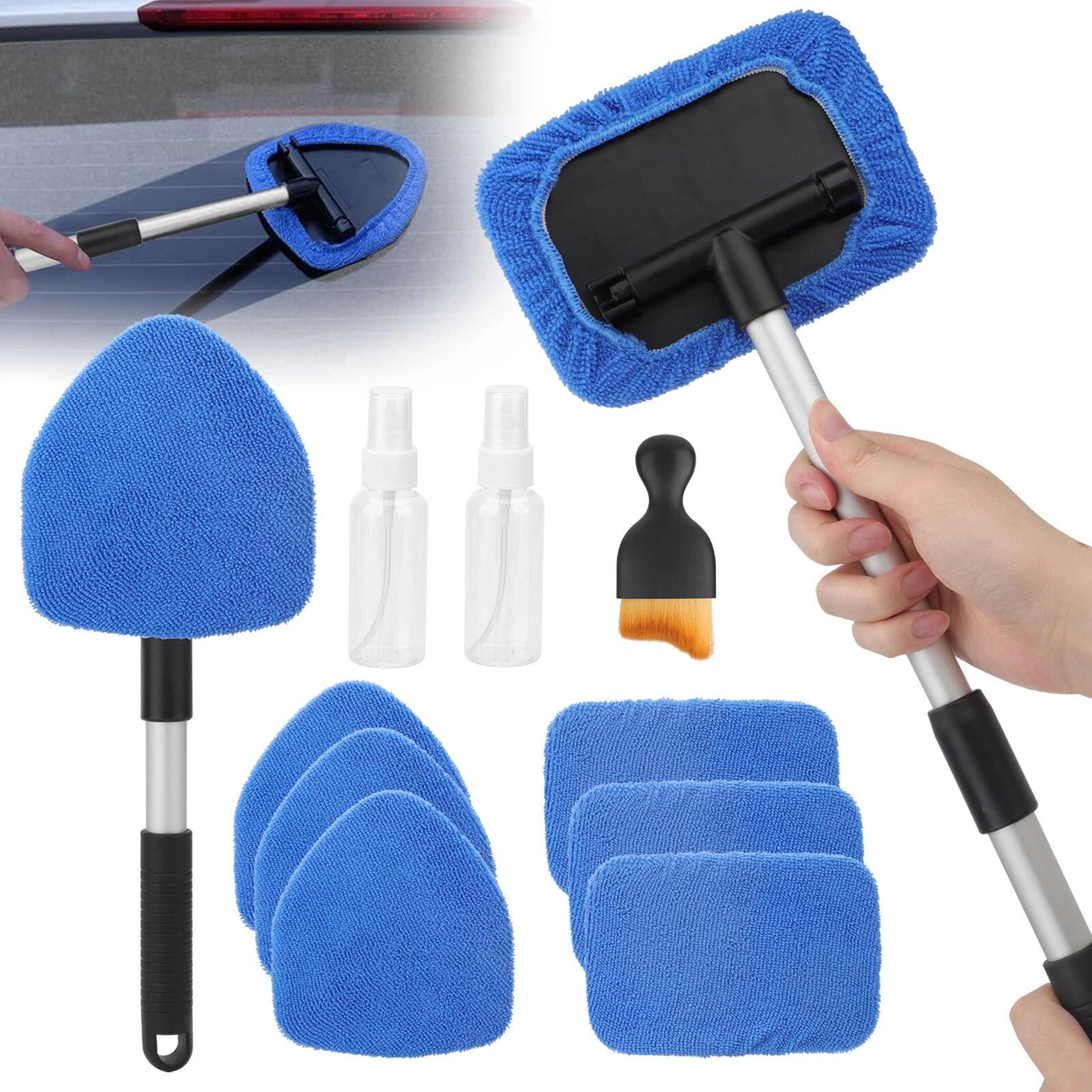 car window cleaning , windshield cleaner tool, extendable glass wiper cleaner with microfiber pads for clear visibility