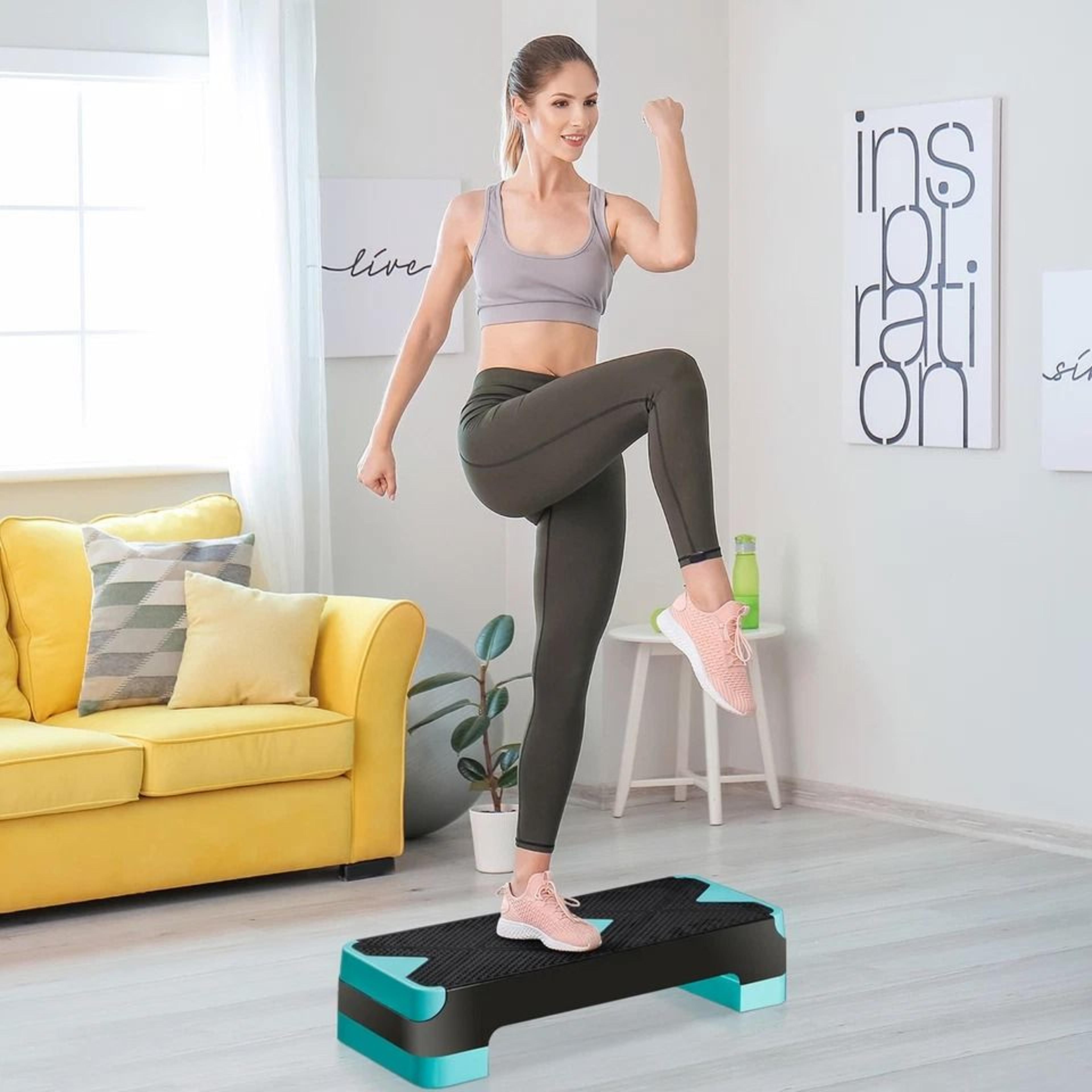 adjustable height aerobic step platform with risers, non-slip stepper for gym, muscle exercise, toning, and home workout