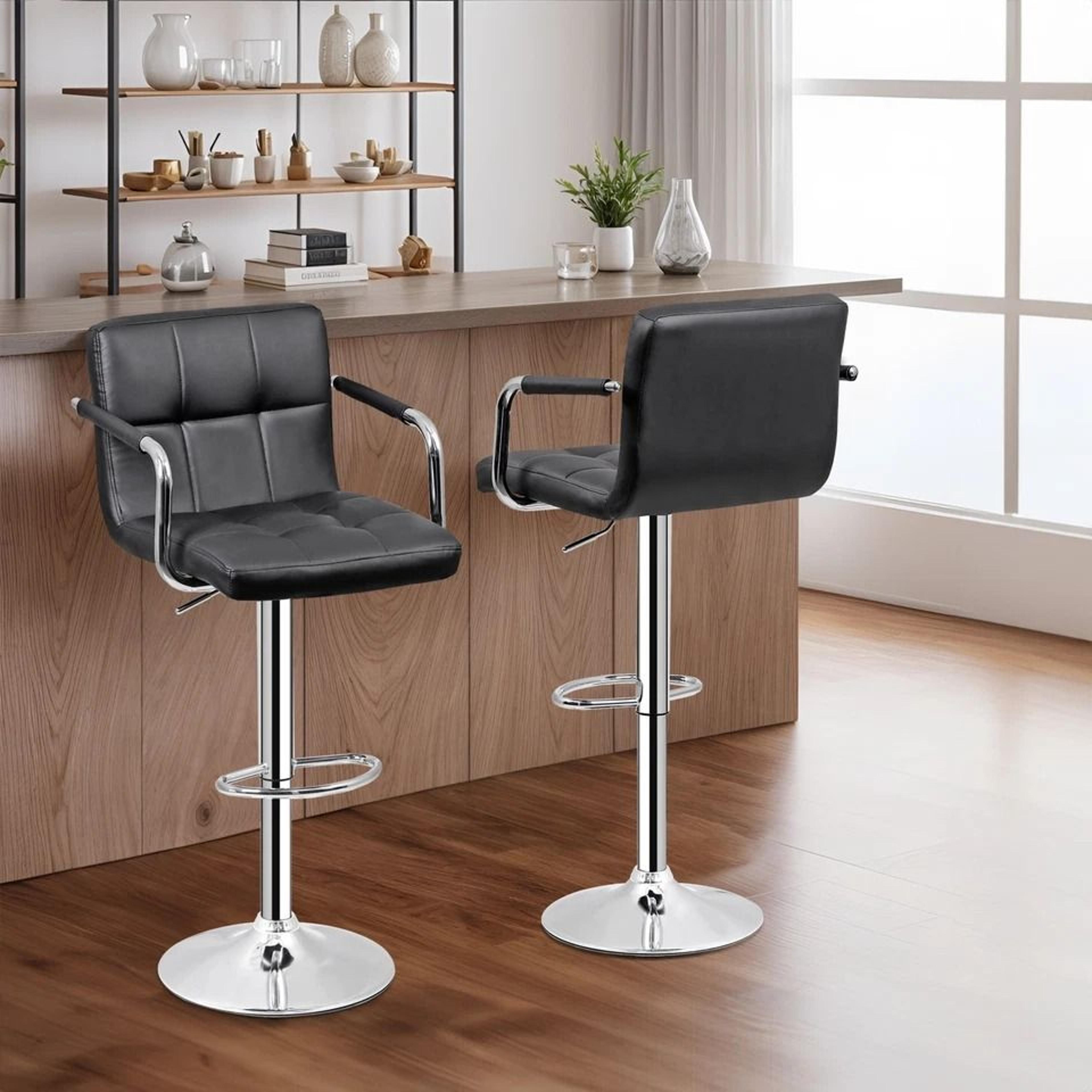 adjustable bar stools with back and arms, pu leather chairs for kitchen, dining & office