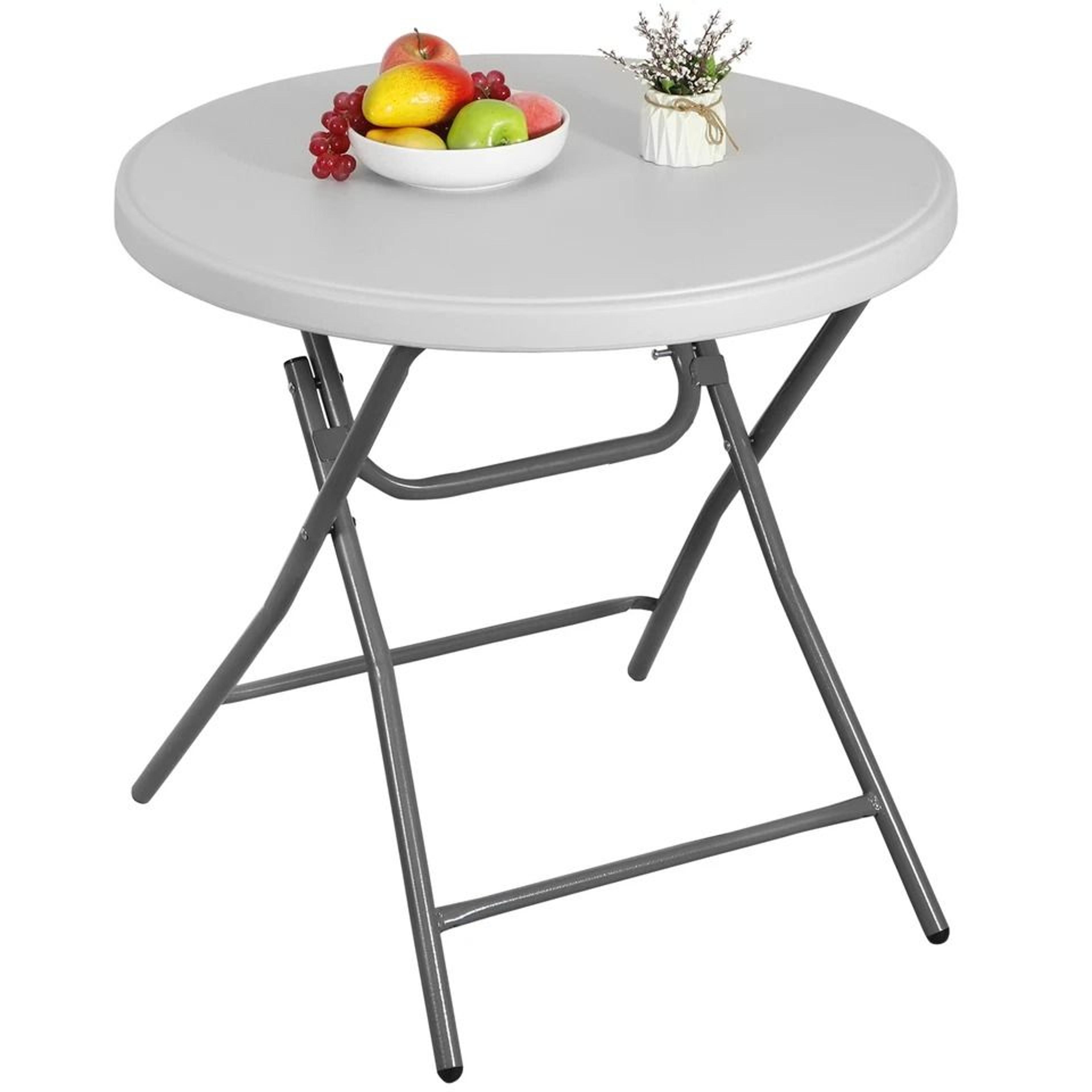 folding round table, waterproof table top, lightweight, easy storage for camping, parties, picnic