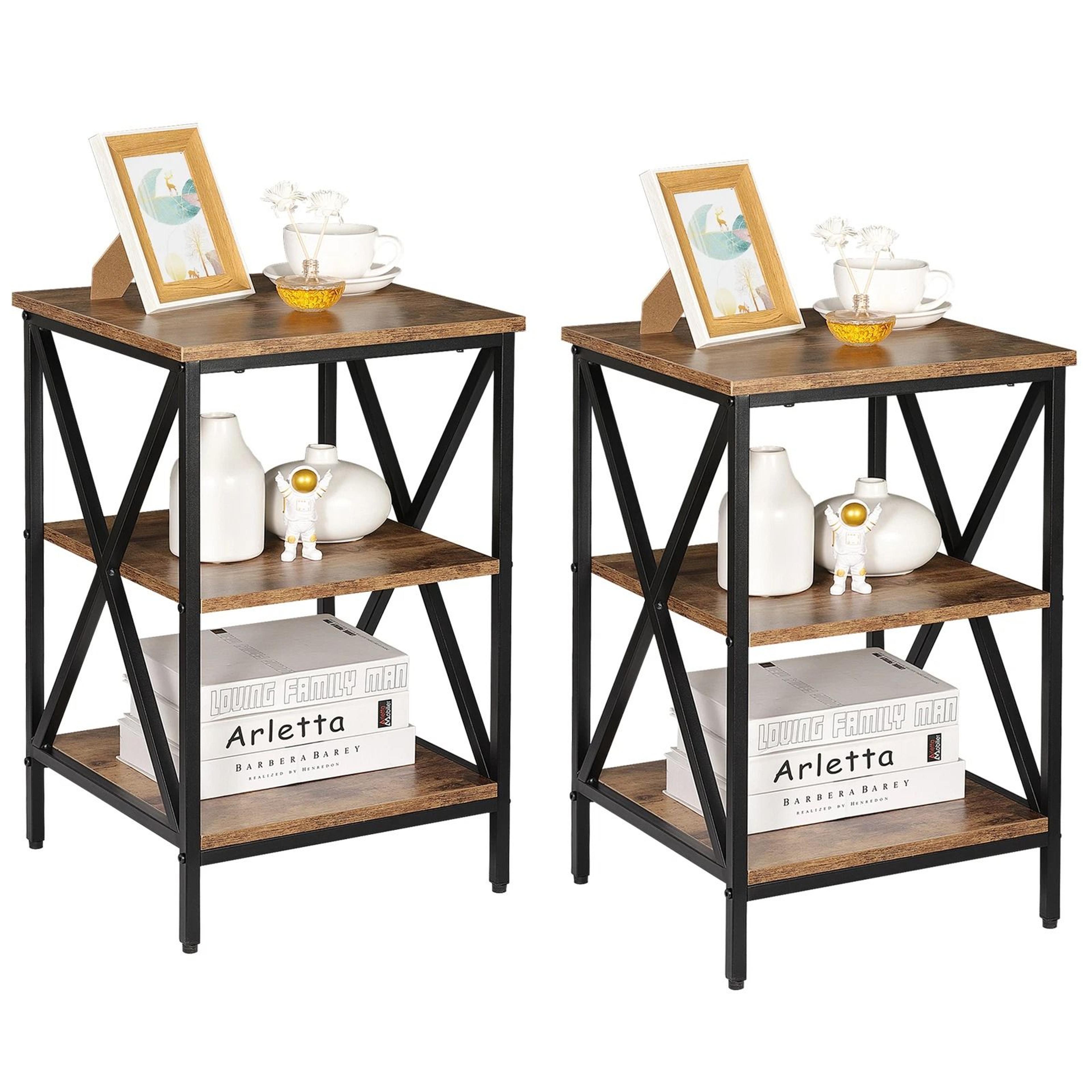 x-shaped design end table with shelves, tier sofa side table for living room