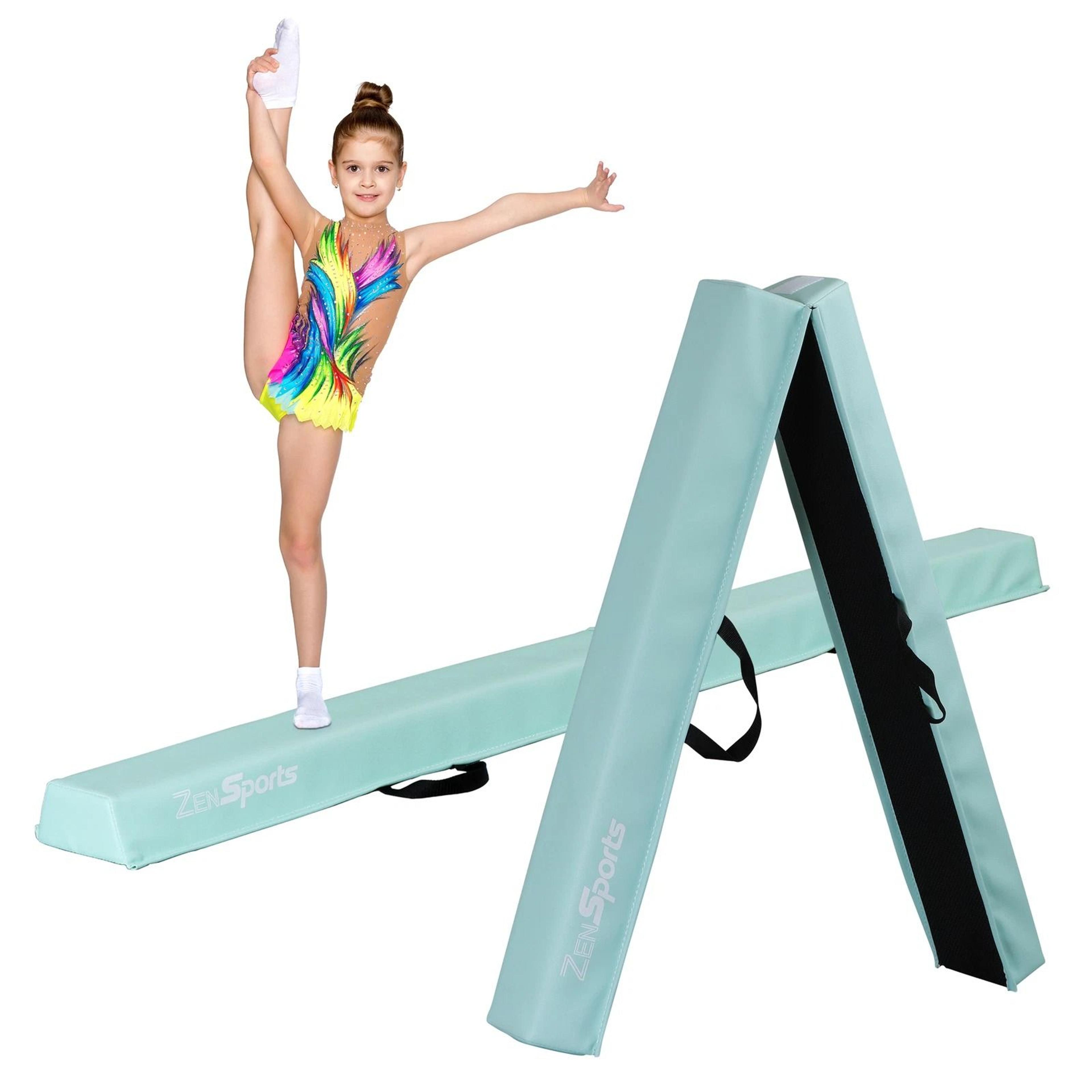 mint green folding balance beam with handle, anti-slip base, gym training for kids, toddlers, teens
