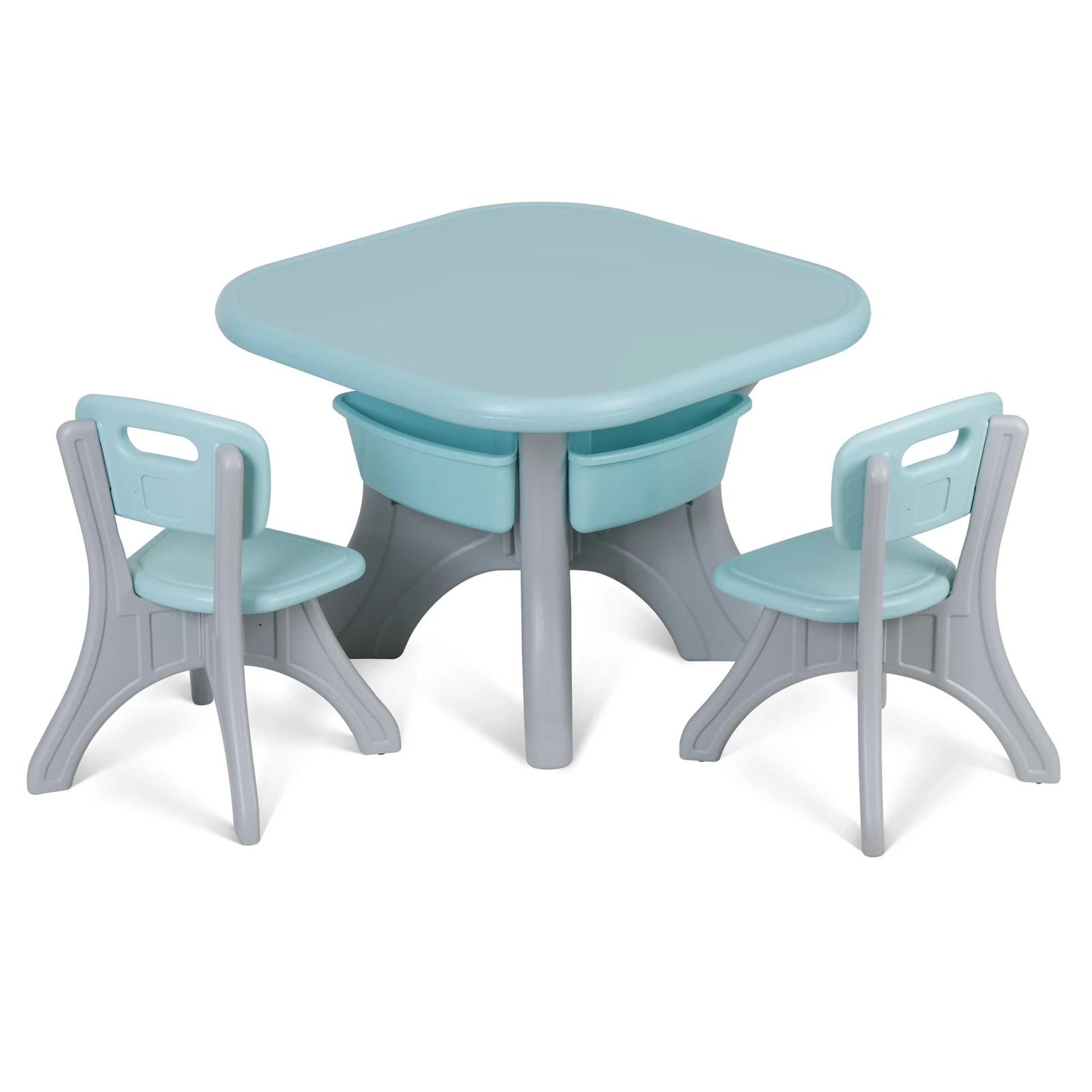 detachable kids play table and chairs set, toddler learning table with storage pocket