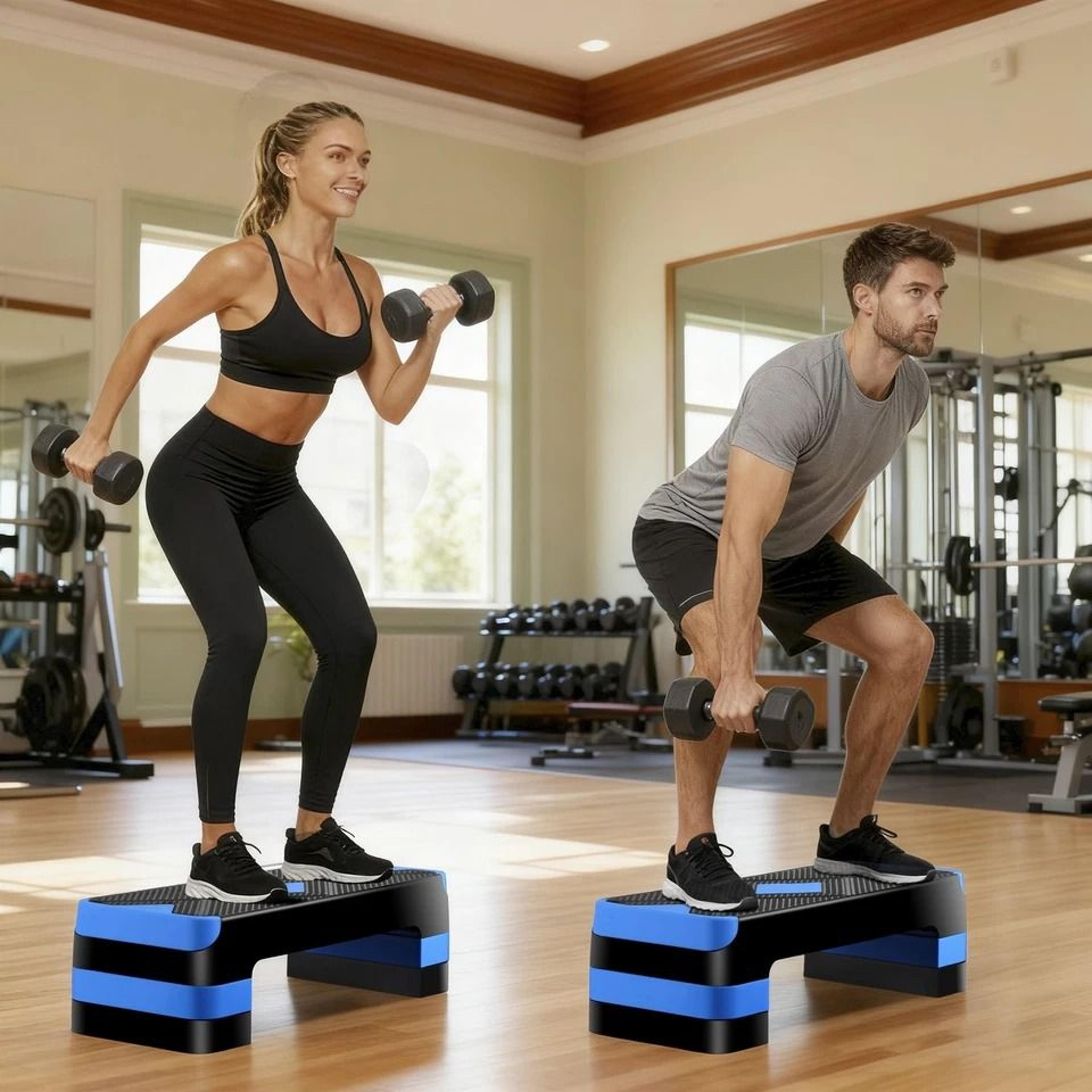 high-density aerobic step platform, adjustable home gym stepper with risers for muscle and cardio workouts