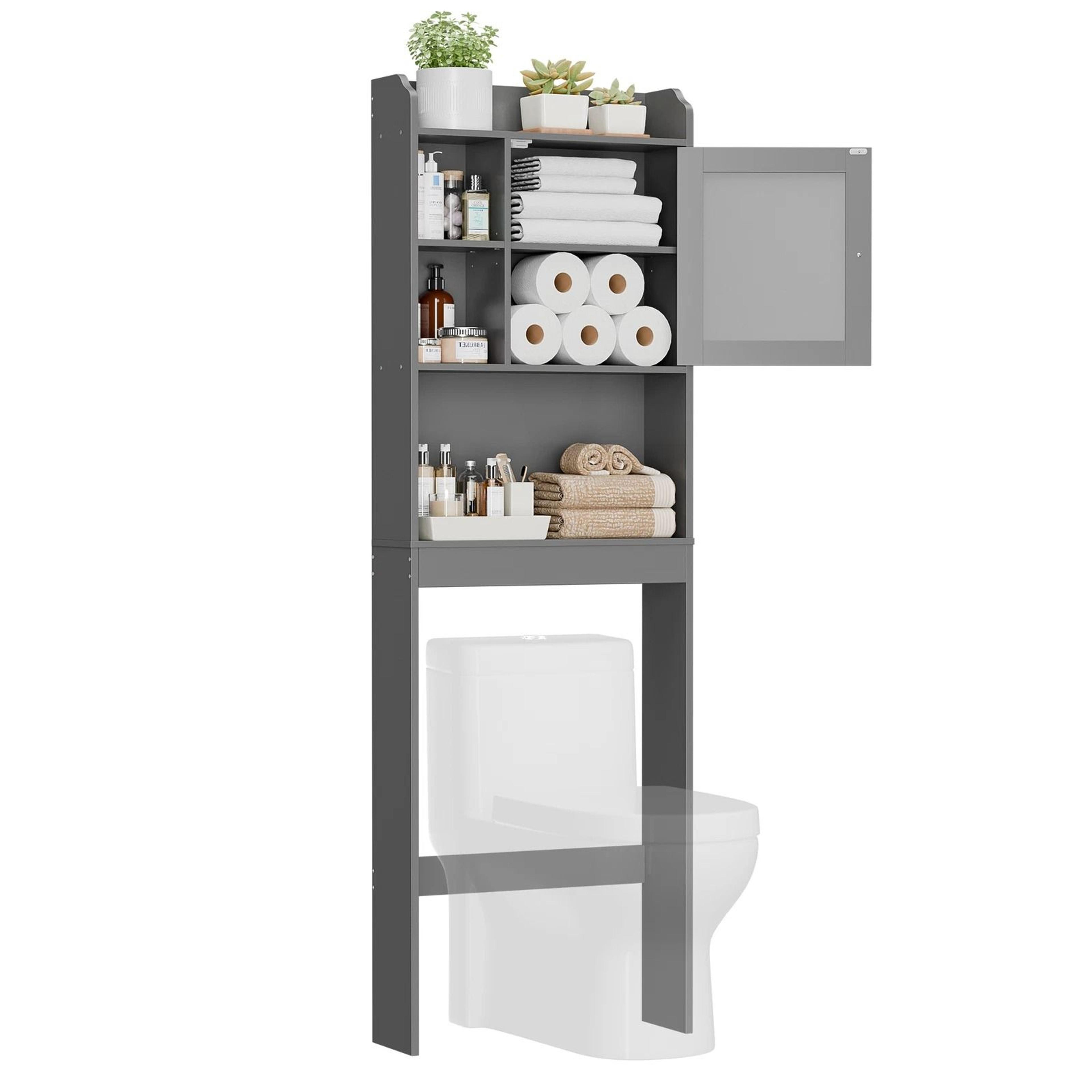 over the toilet bathroom storage cabinet, space-saving linen and bath essentials organizer, adjustable shelves for home