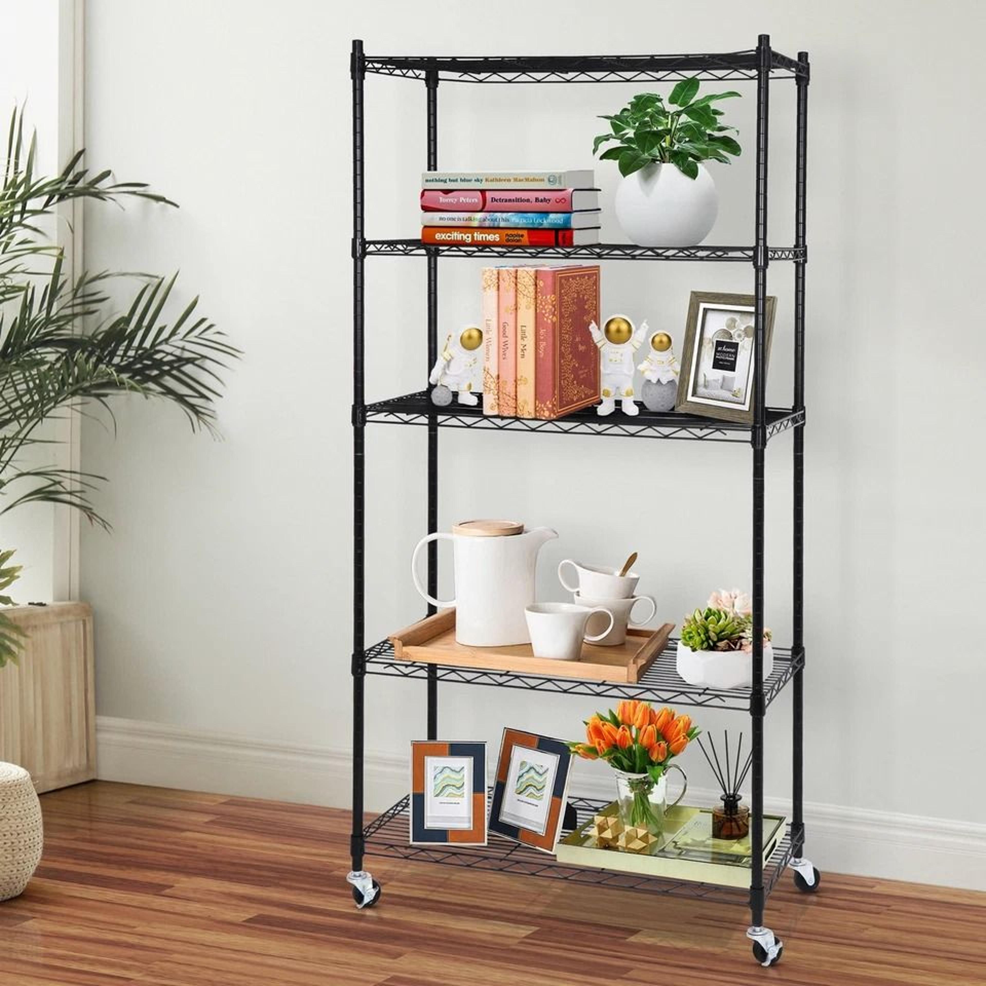 tier wire shelves rack for kitchen office, adjustable storage unit,tier with wheel caster for easy movement