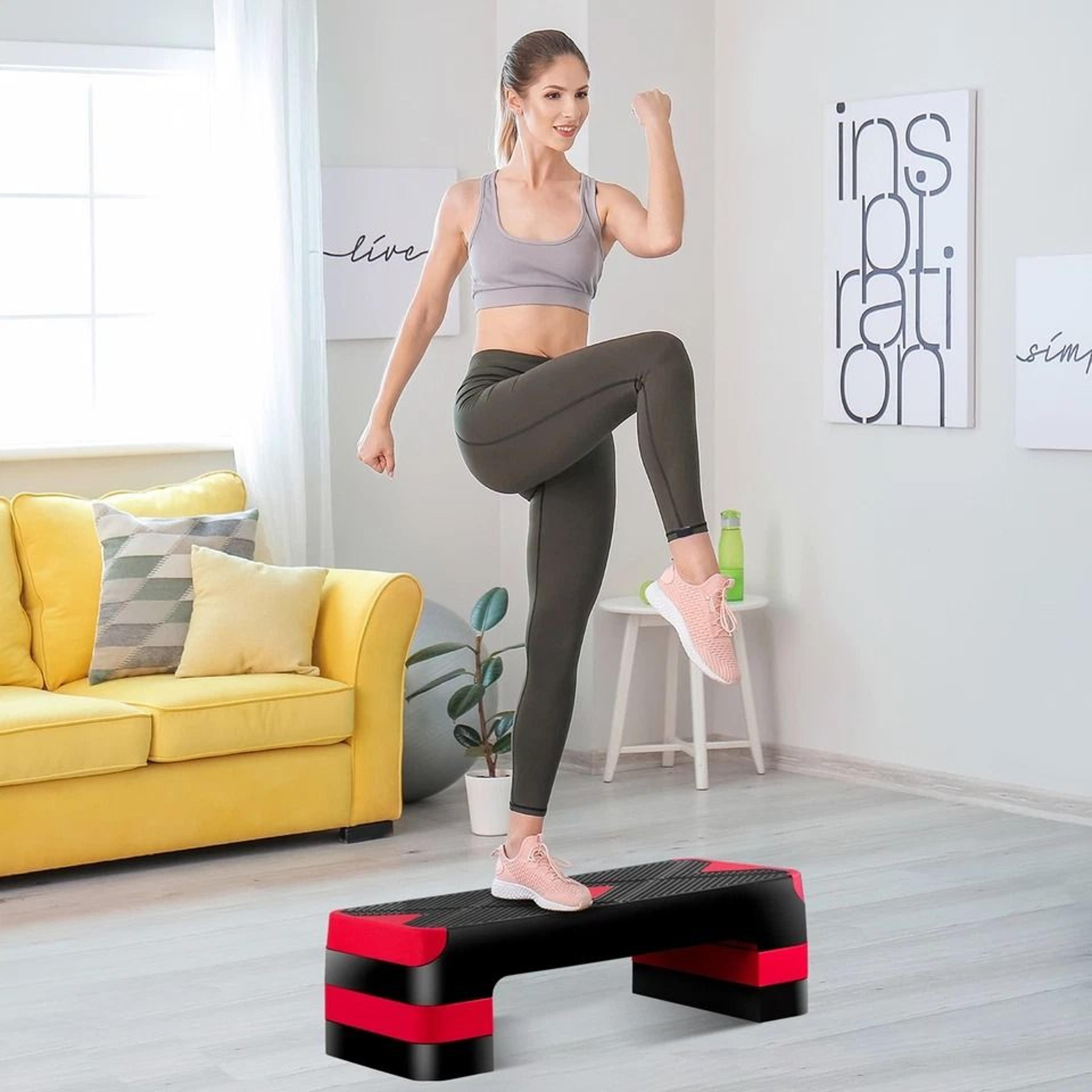 adjustable aerobic stepper platform, muscle exercise stepper with risers for home gym
