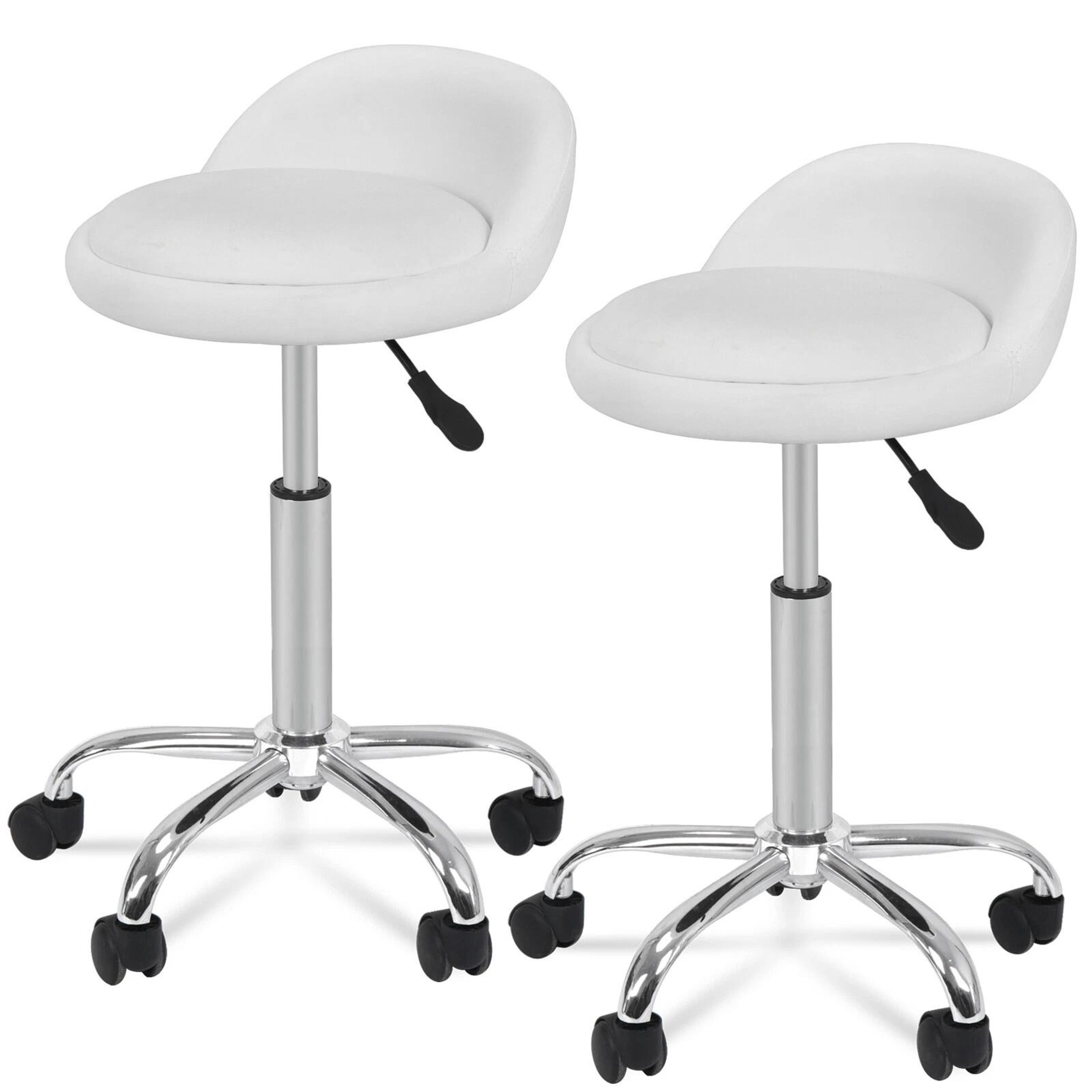 white salon stool with back, hydraulic rolling spa stool, rest saddle, adjustable height