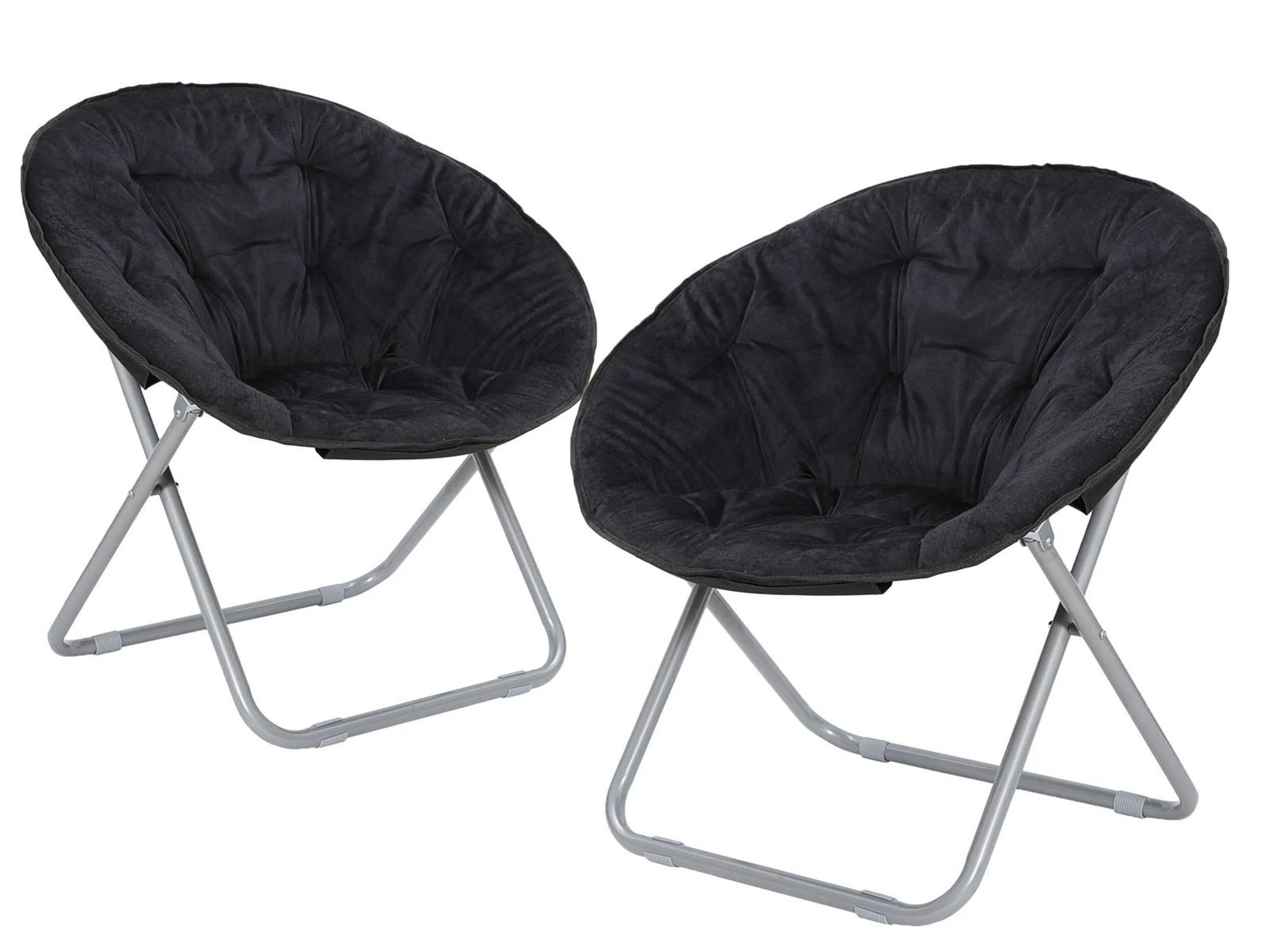 soft saucer moon chair, cozy seat stool with metal frame, folding black chair for living room, dorm, and bedroom