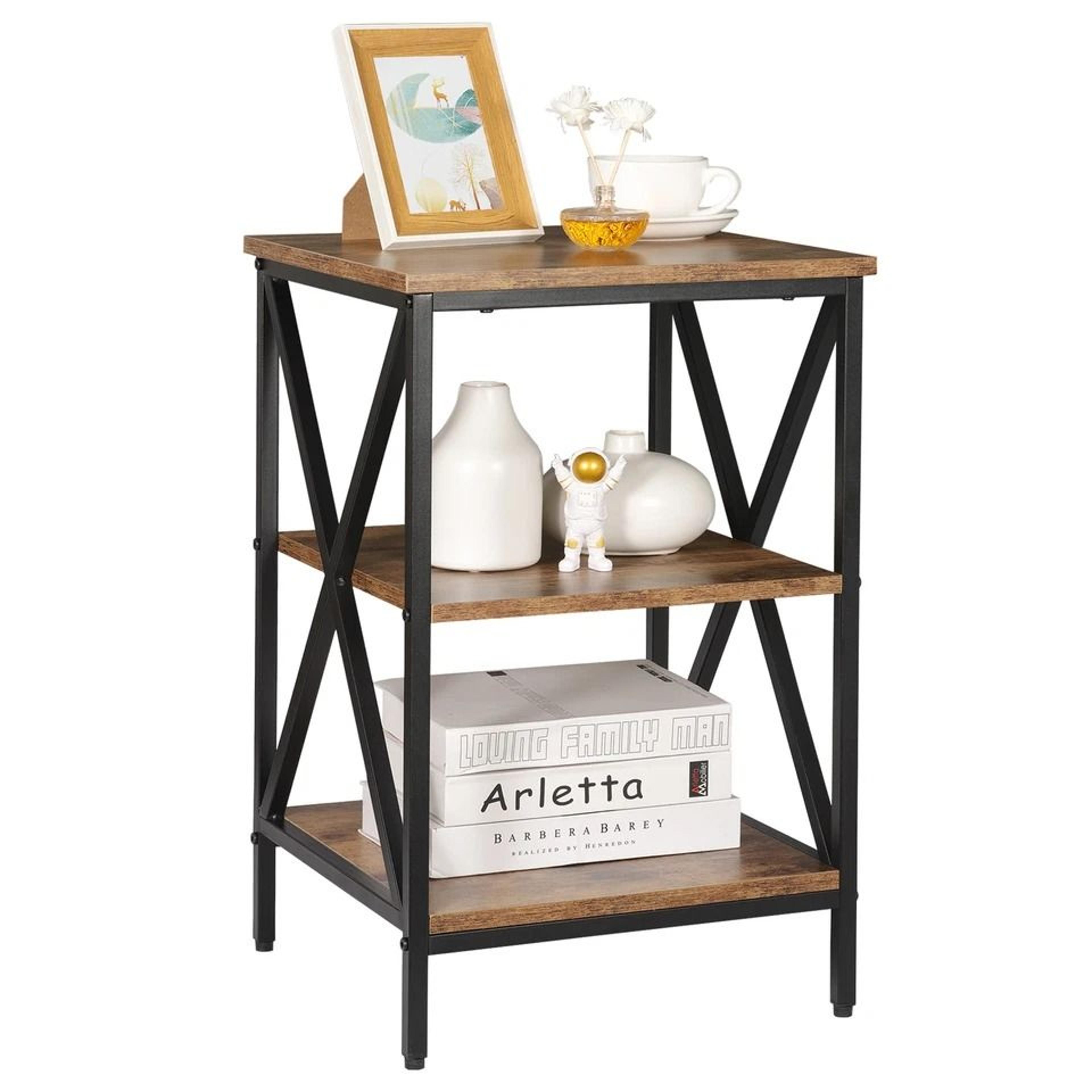 x-shaped end table with shelves, tier square side table, modern design for living room and bedroom
