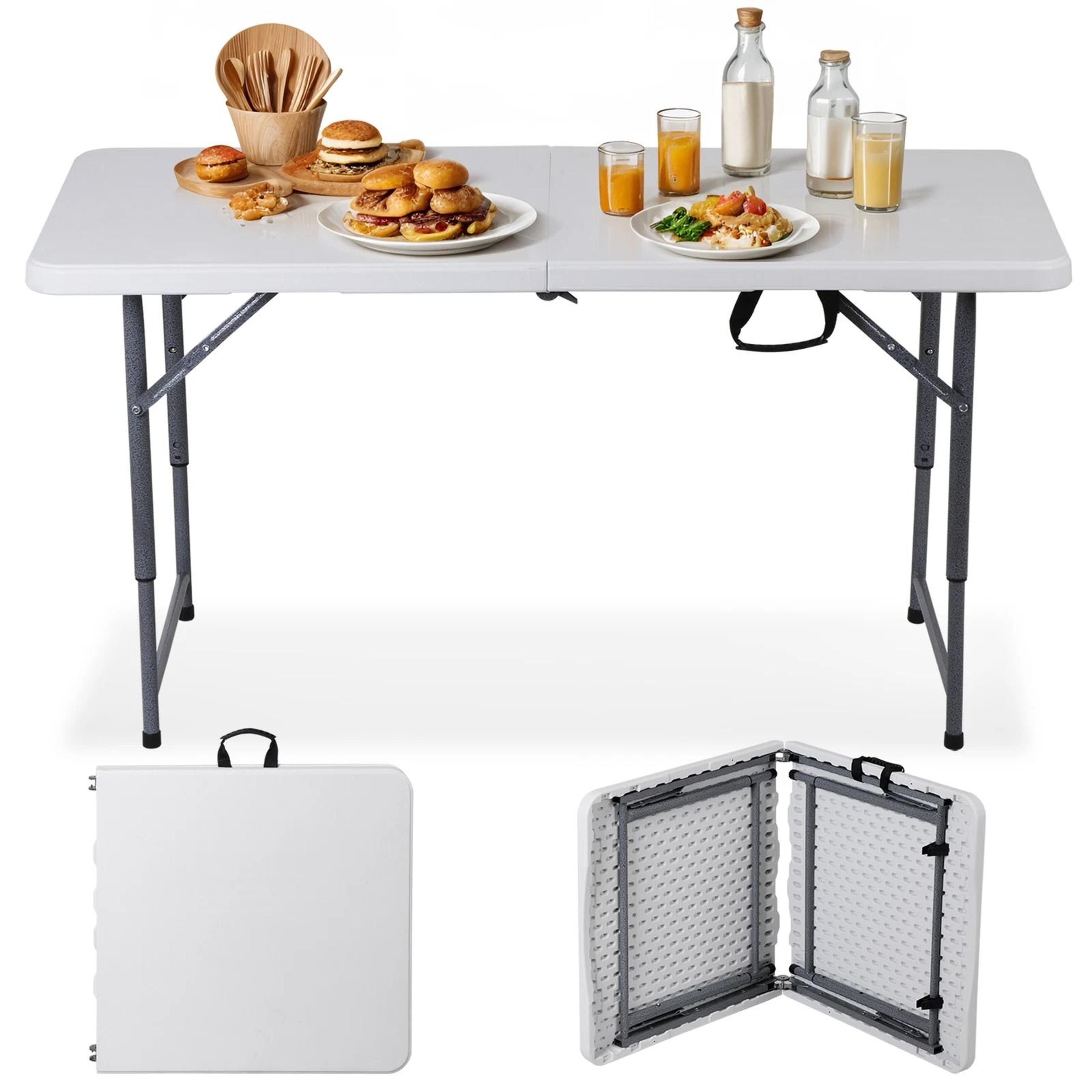 folding table adjustable height, white indoor and outdoor camping table, perfect for party and picnic