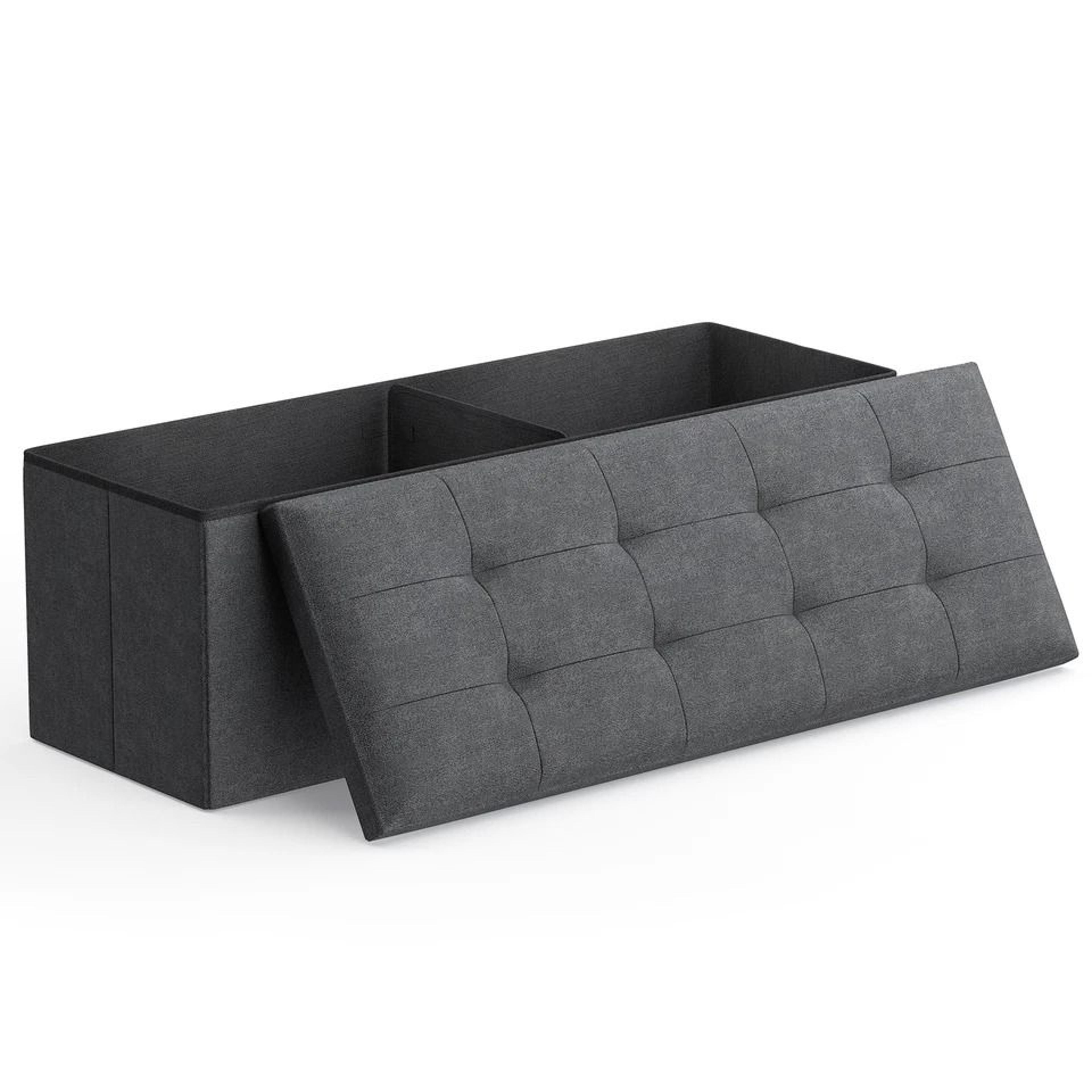 gray upholstered footstool, rectangular fabric storage ottoman, multifunctional storage bench for bedroom, living room