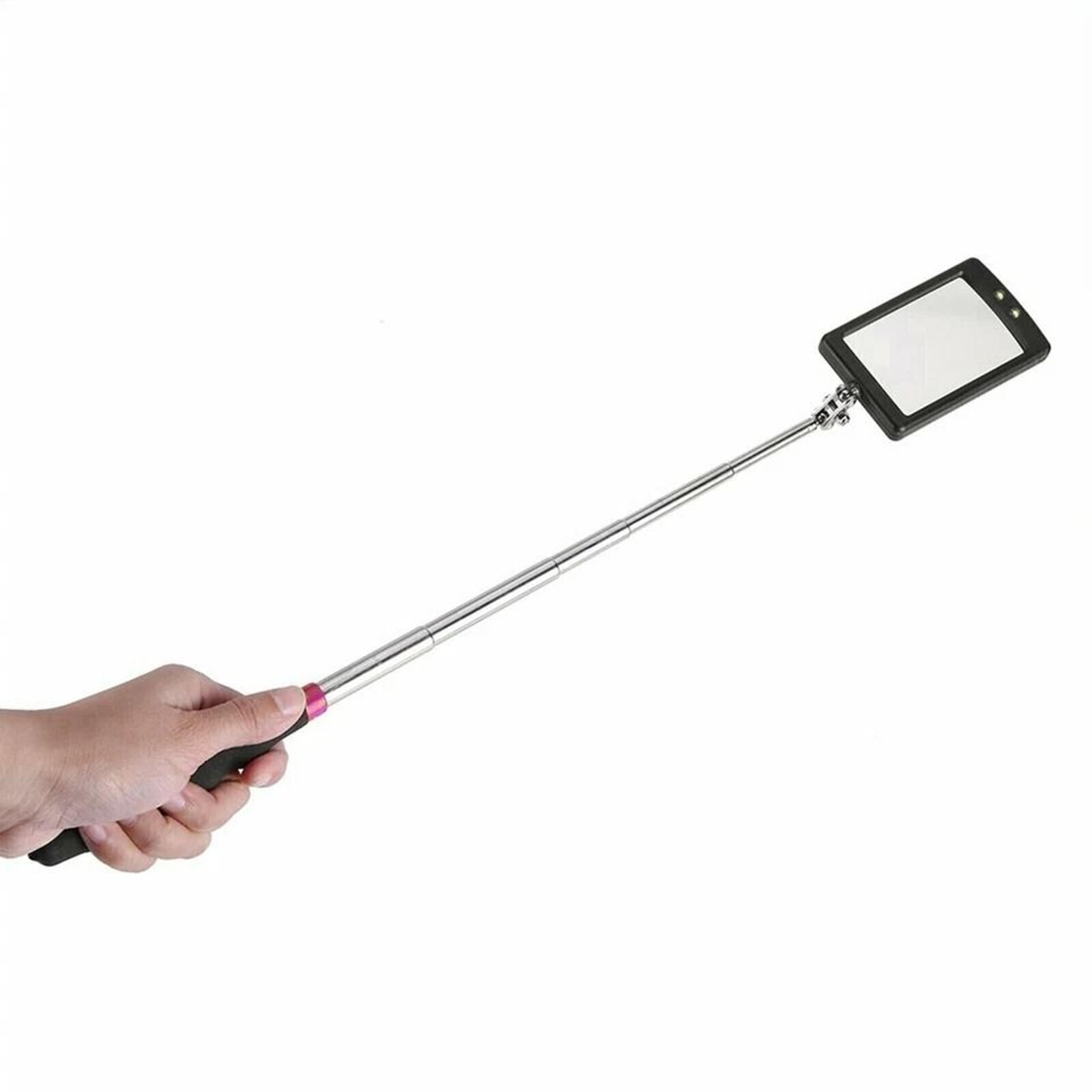 led inspection mirror, lighted mechanic tool with telescoping handle, extendable swivel for illuminating hard-to-see