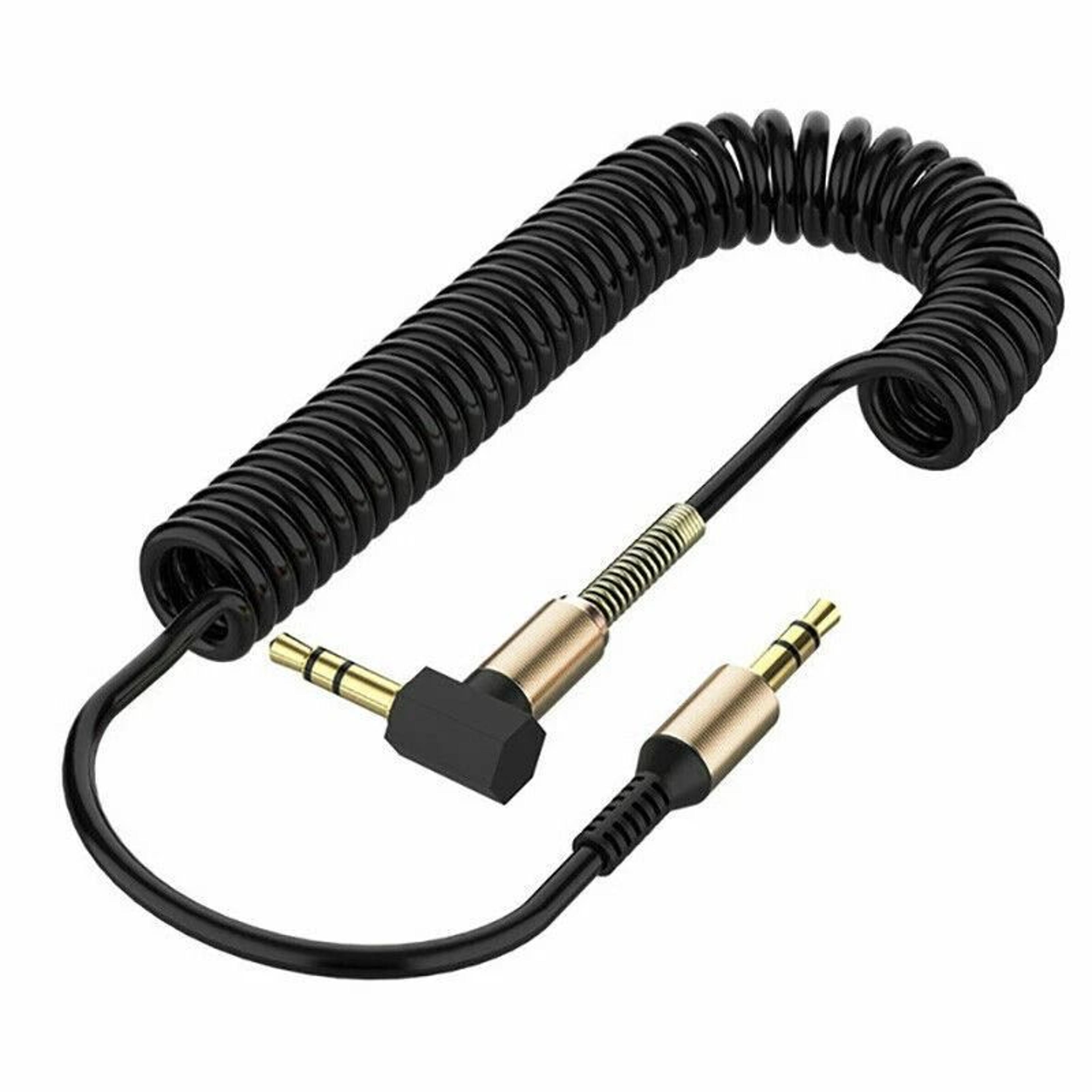 male to male aux cable, coiled audio cord, right angle l-shaped plug, compatible with iphone, ipod, headphones