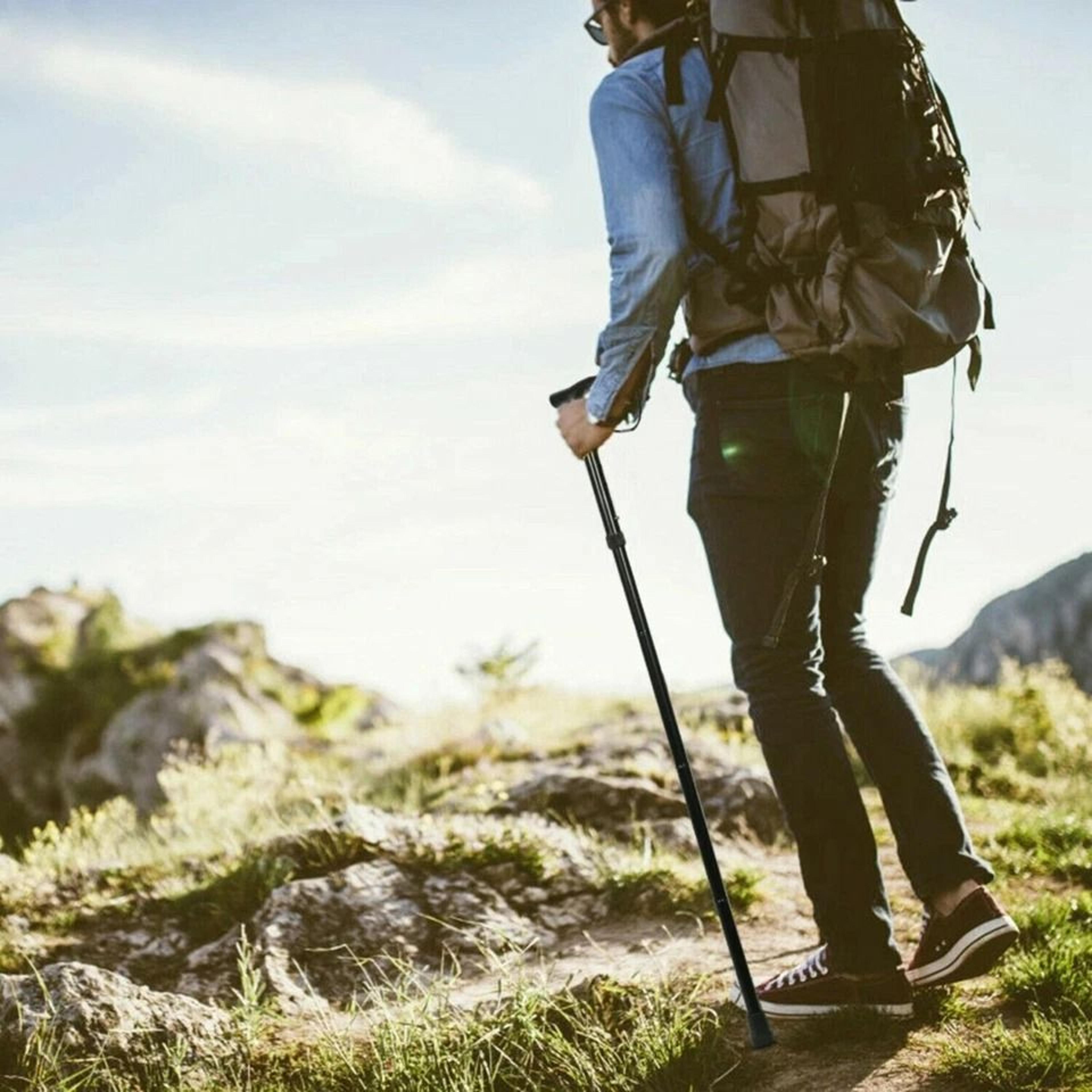 collapsible travel hiking stick, adjustable folding walking cane, lightweight aluminum cane walking stick