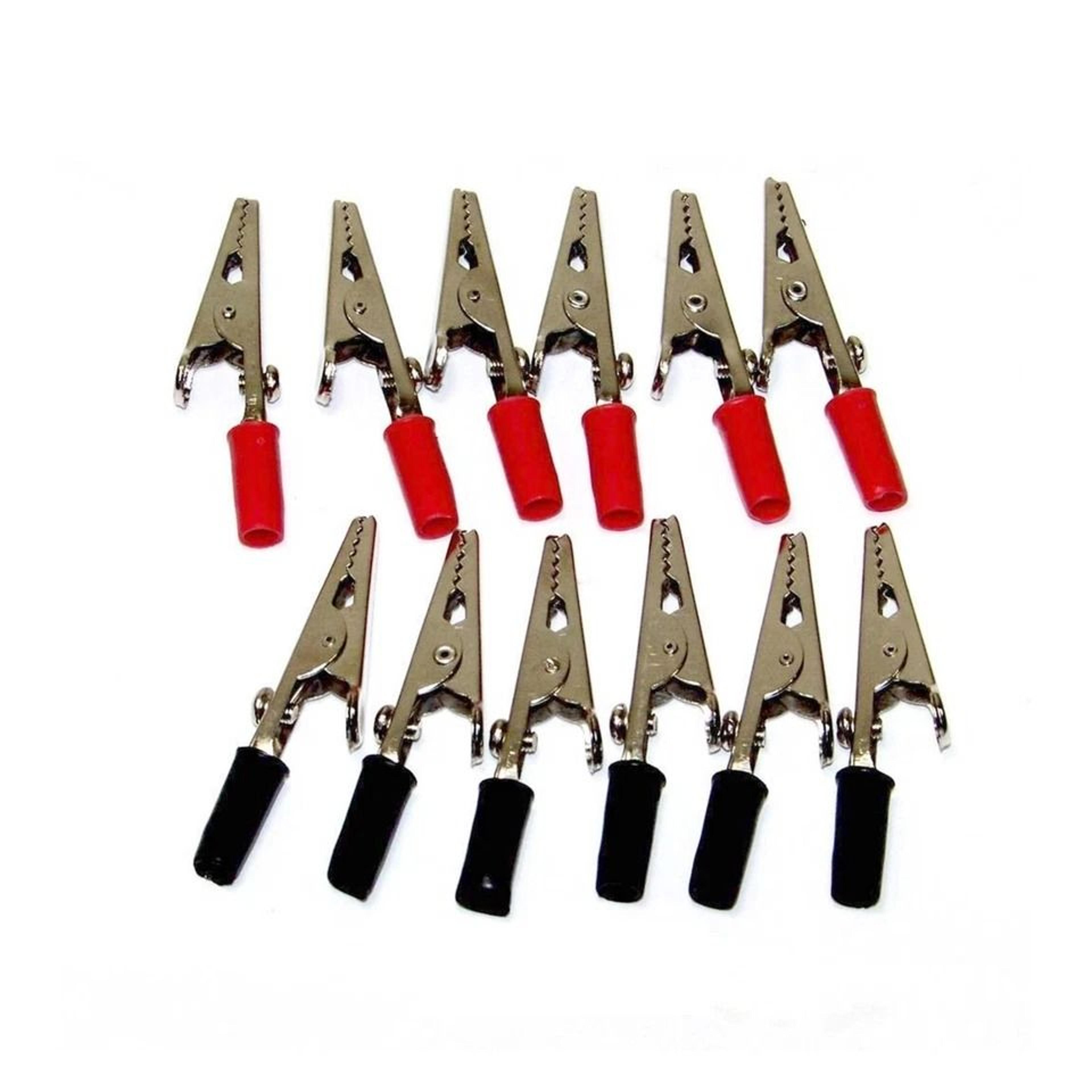 insulated metal alligator clips with red & black pvc handles, electrical test clamps, nickel-plated