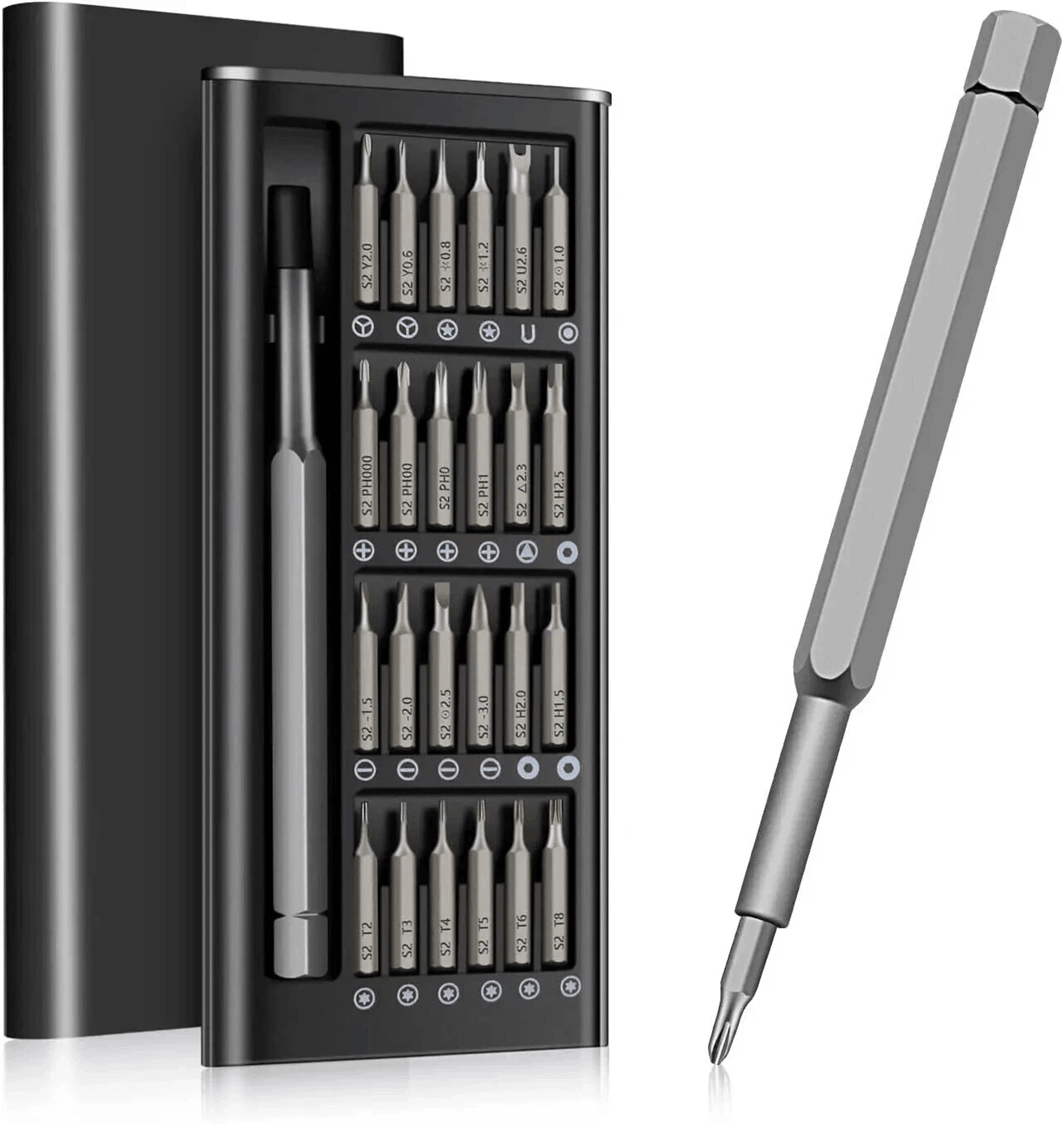 small precision screwdriver set, magnetic mini screwdriver bit set for pc, ergonomic non-slip handle, durable steel