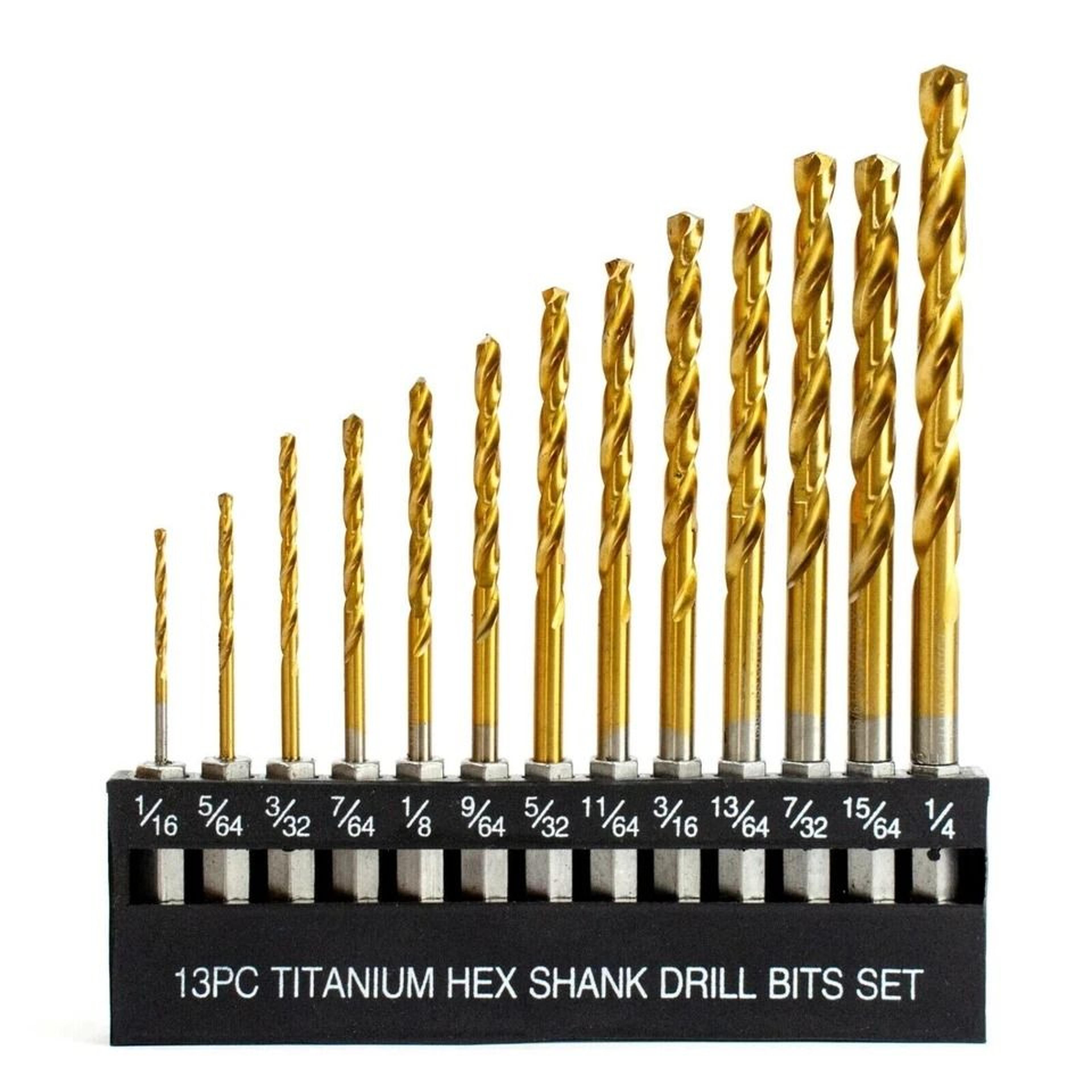 titanium coated drill bit set with hex shank, quick change, high-speed steel for steel & wood