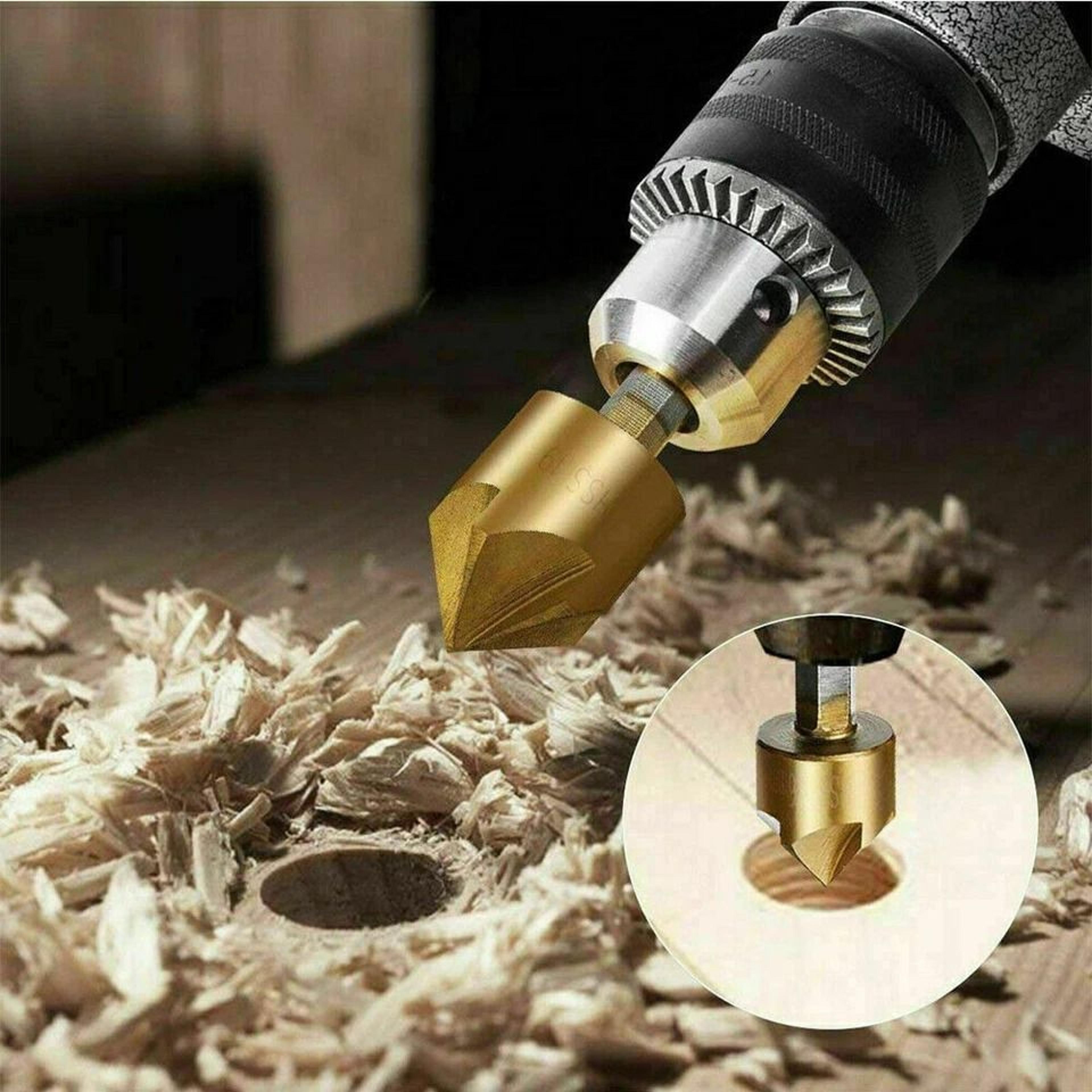 hss woodworking countersink drill bit hex shank, flute chamfer cutter for pilot screw holes