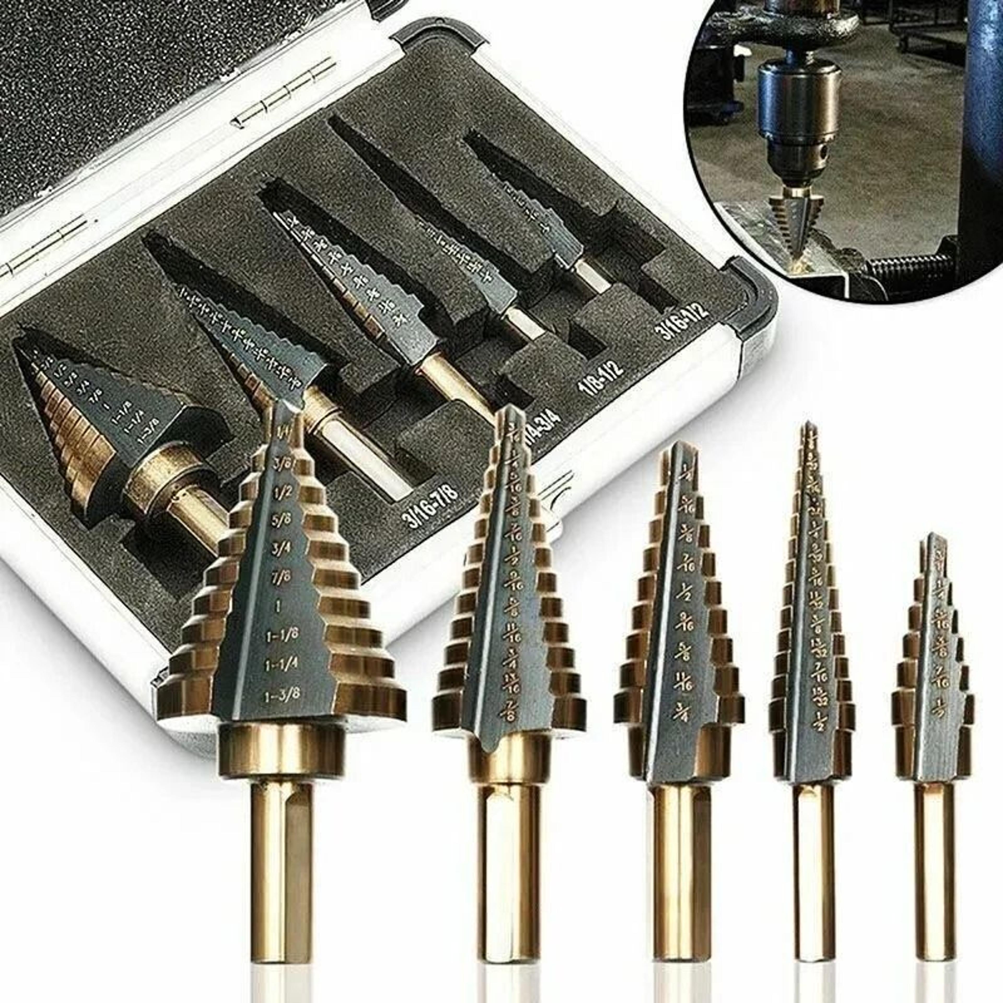 high speed steel titanium step drill bit, w automatic center punch, precision hole cutter for workshop
