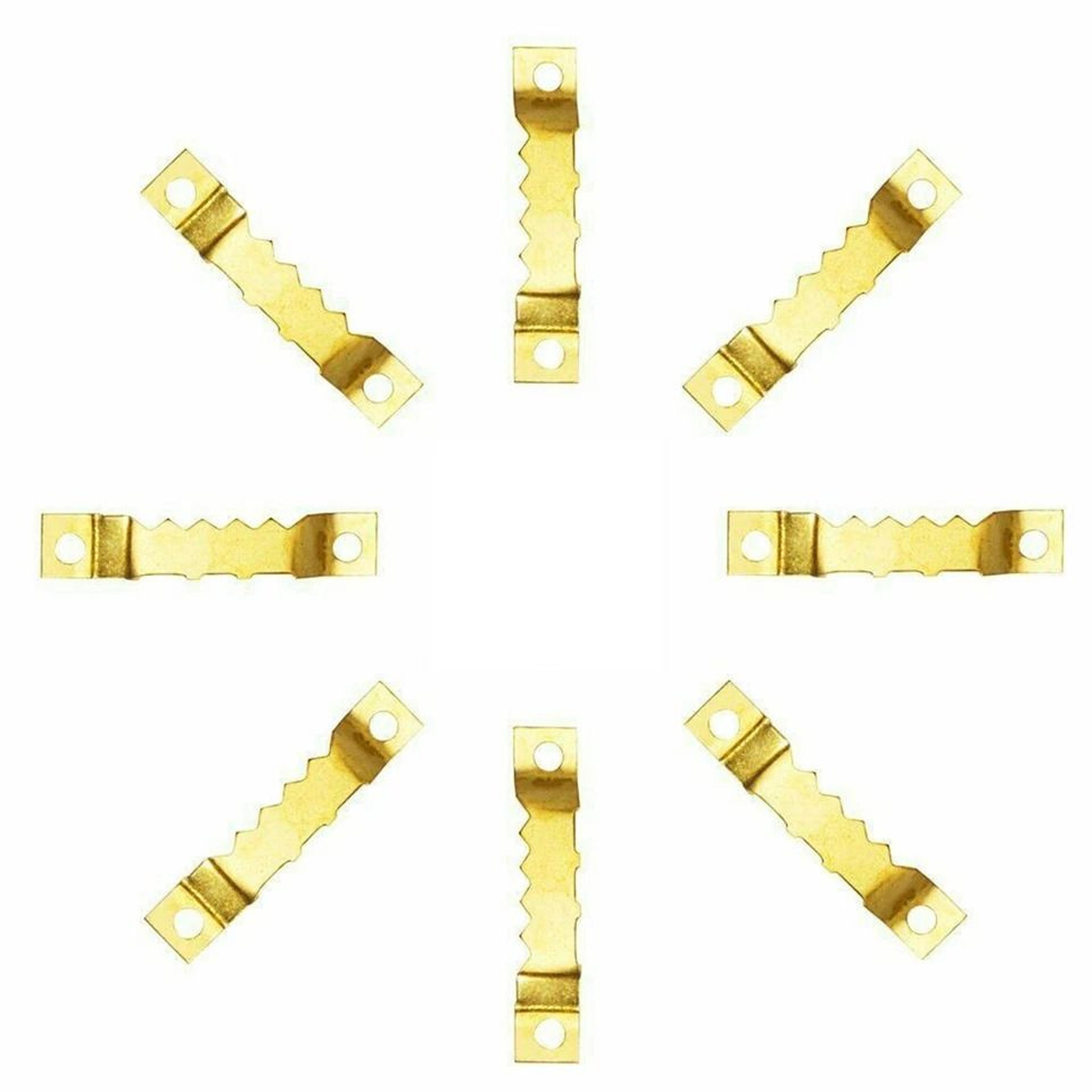 gold sawtooth picture frame hangers, wall hangers hardware with screws, durable hanging set for wood frames