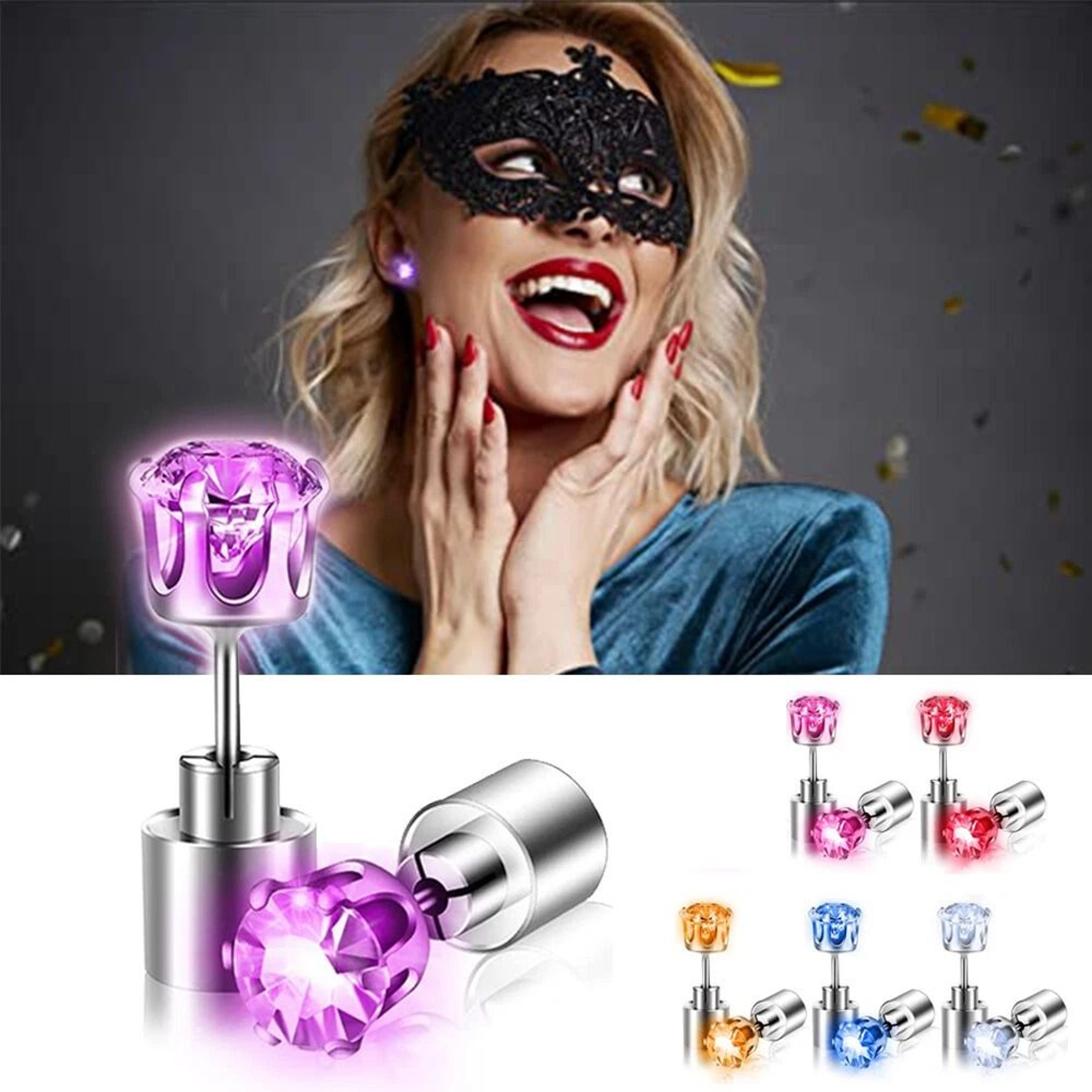 flash glow led earrings studs, light up christmas dance club dj, party glow jewelry for night events and holidays