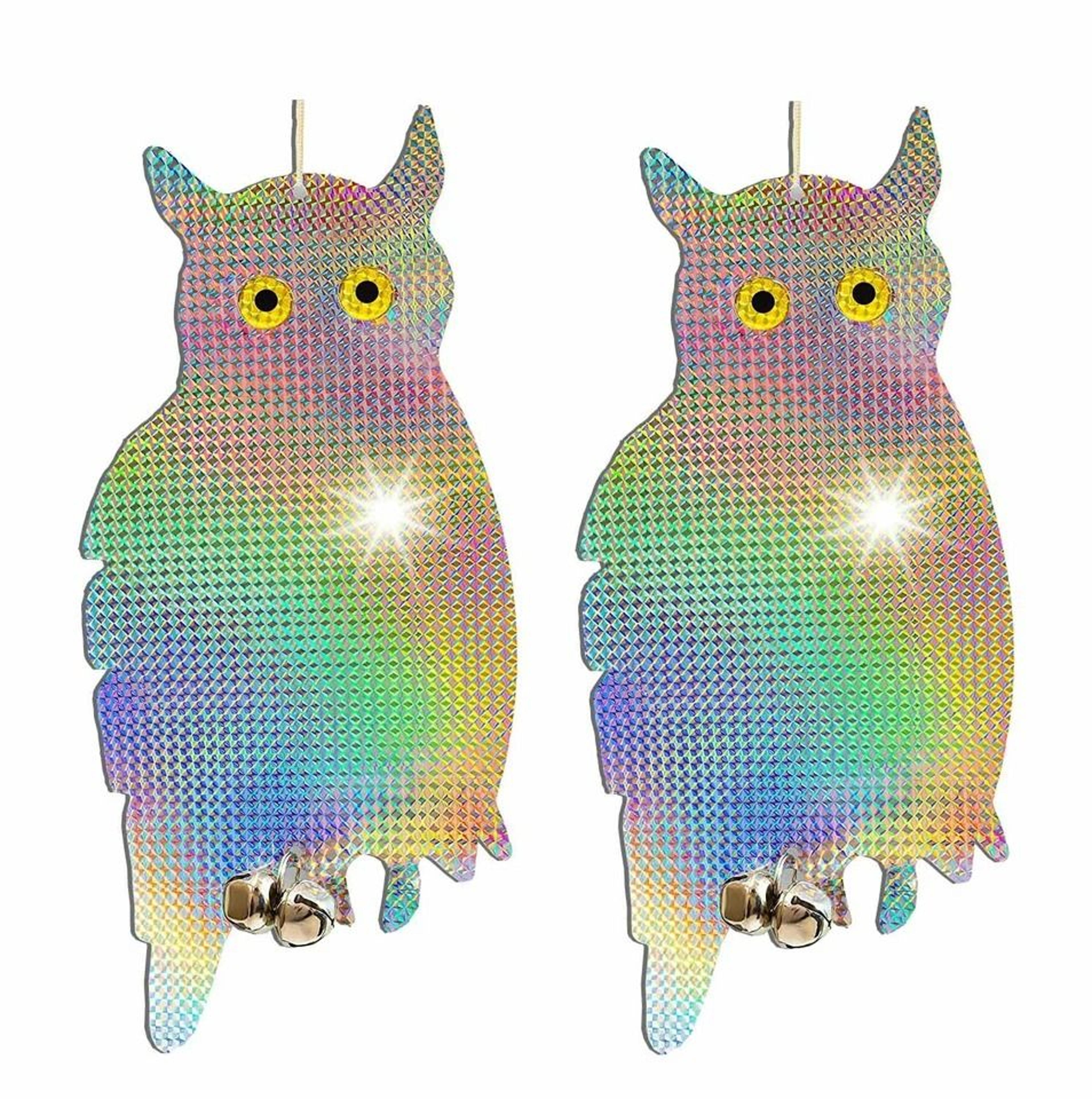 scarecrow owl decoy, reflective bird repellent, pigeon & squirrel deterrent device for garden, balcony & outdoor use