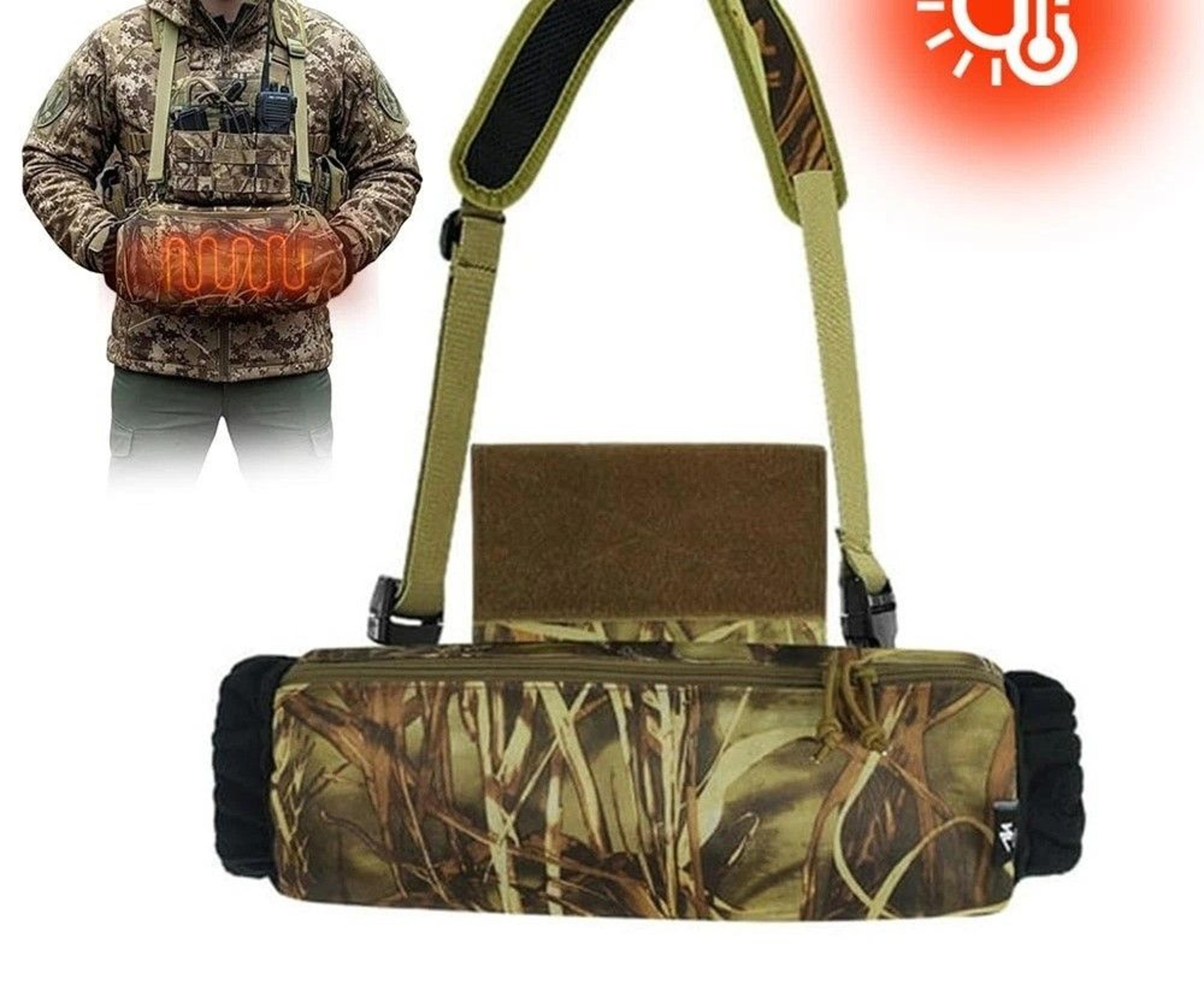 tactical hand warmer muff, fleece lining, zipper storage, keep warm for hunting, outdoor activities