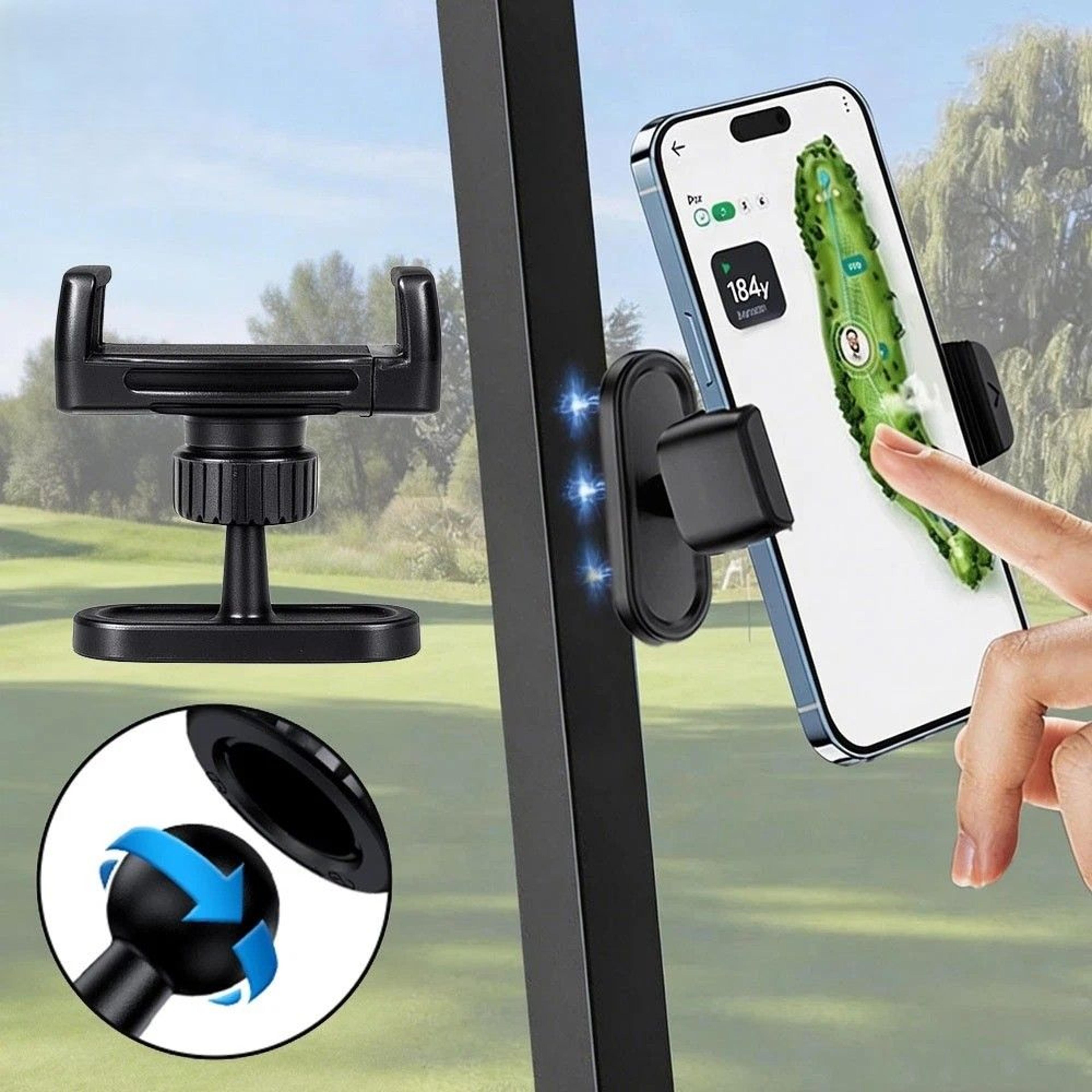 phone holder mount for golf cart, 360-degree rotation, rotatable magnet for club car, yamaha