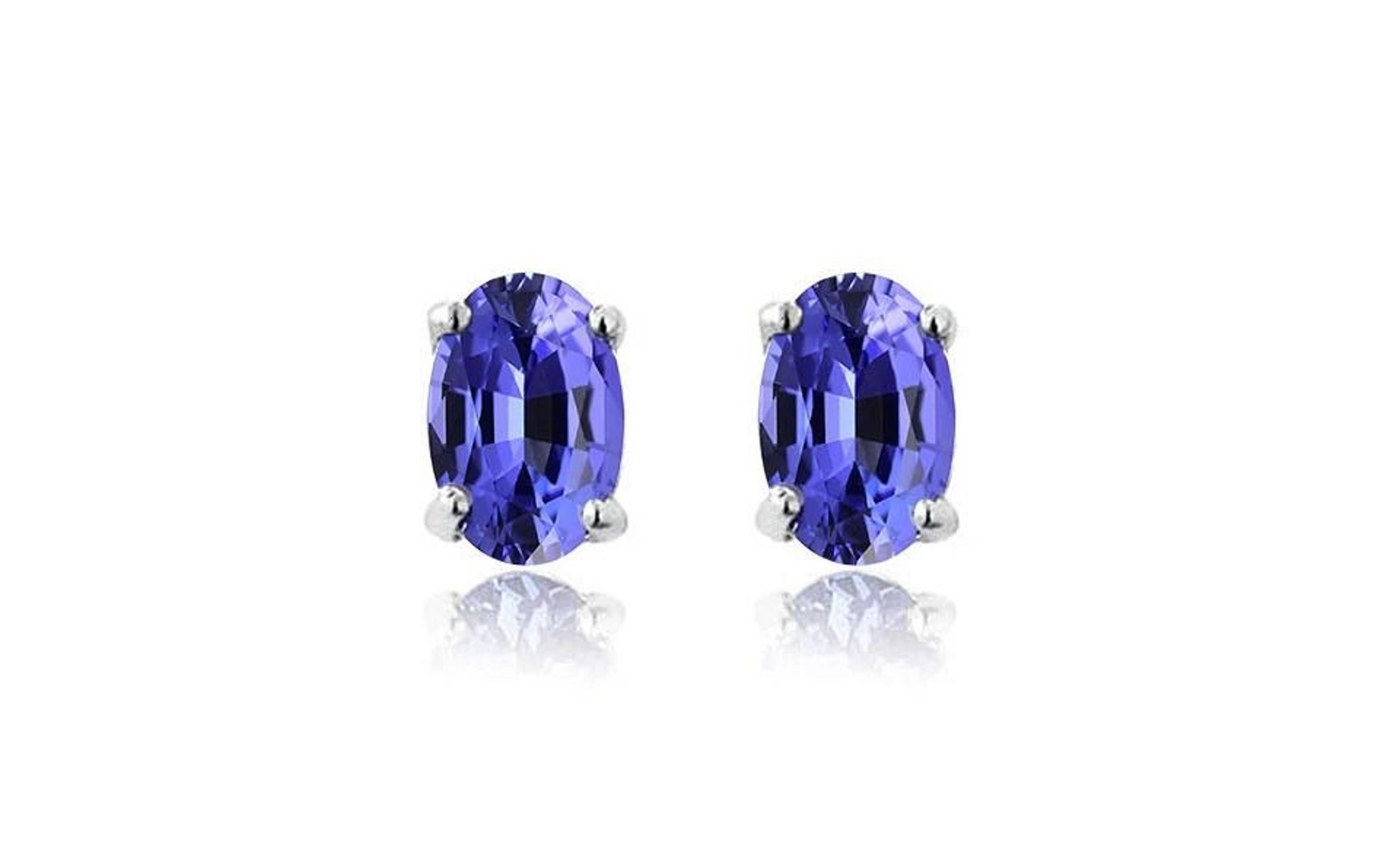 sterling silver genuine tanzanite oval stud earrings for women, dazzling fine jewelry gift