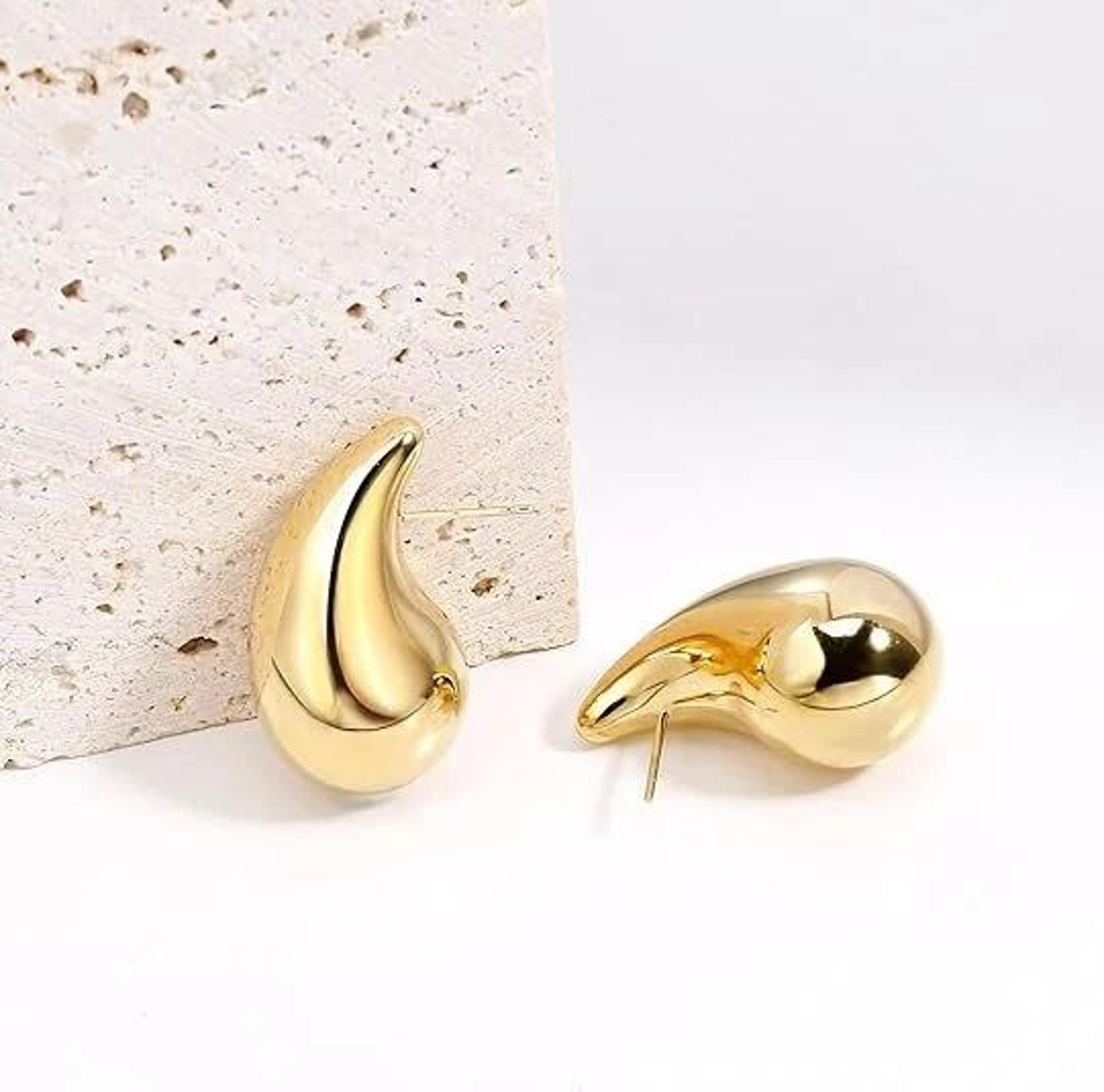 chunky teardrop hoop earrings, sterling silver gold earrings, stylish silver and gold hoops for women