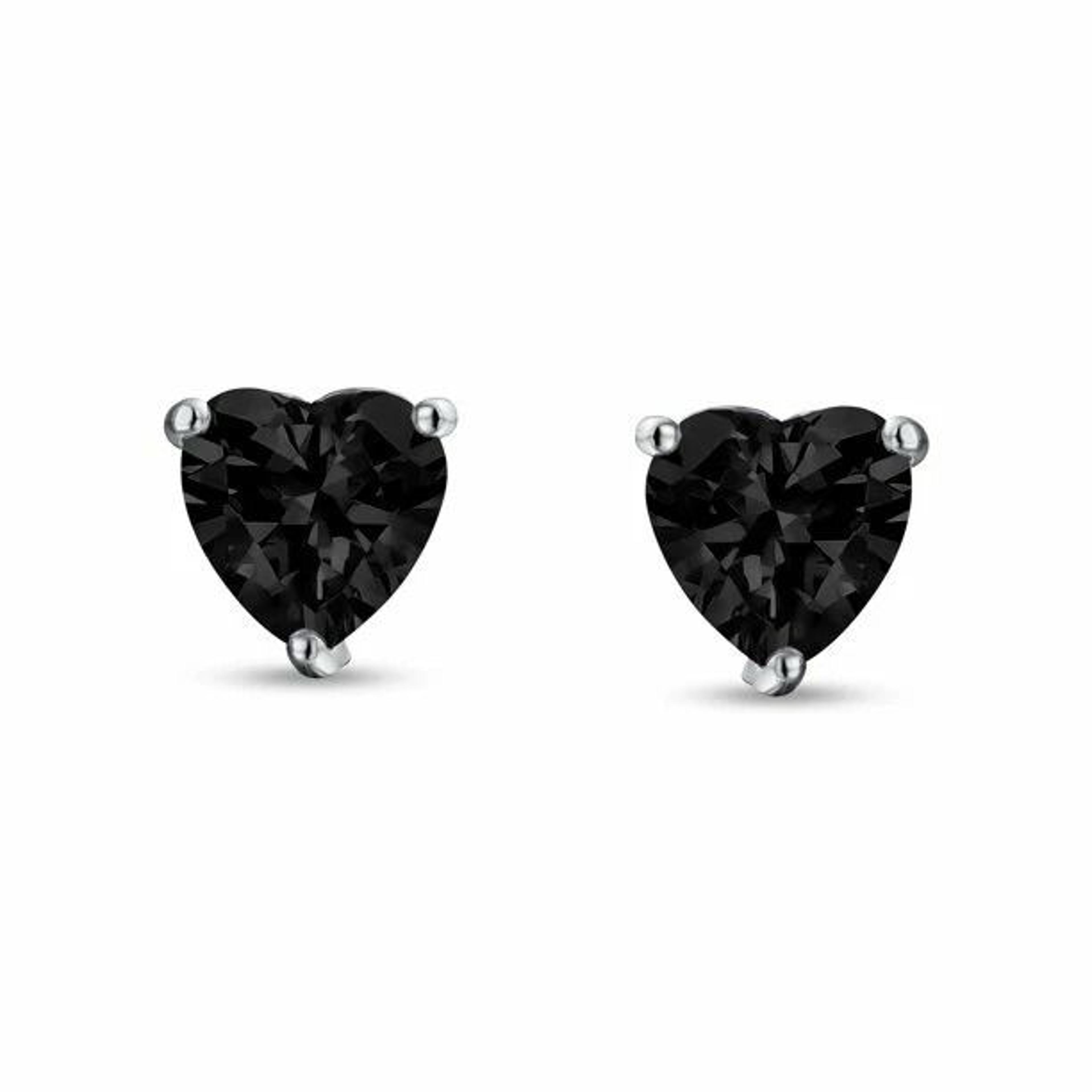 black heart stud earrings for women, solid sterling silver, heart-shaped black gemstone