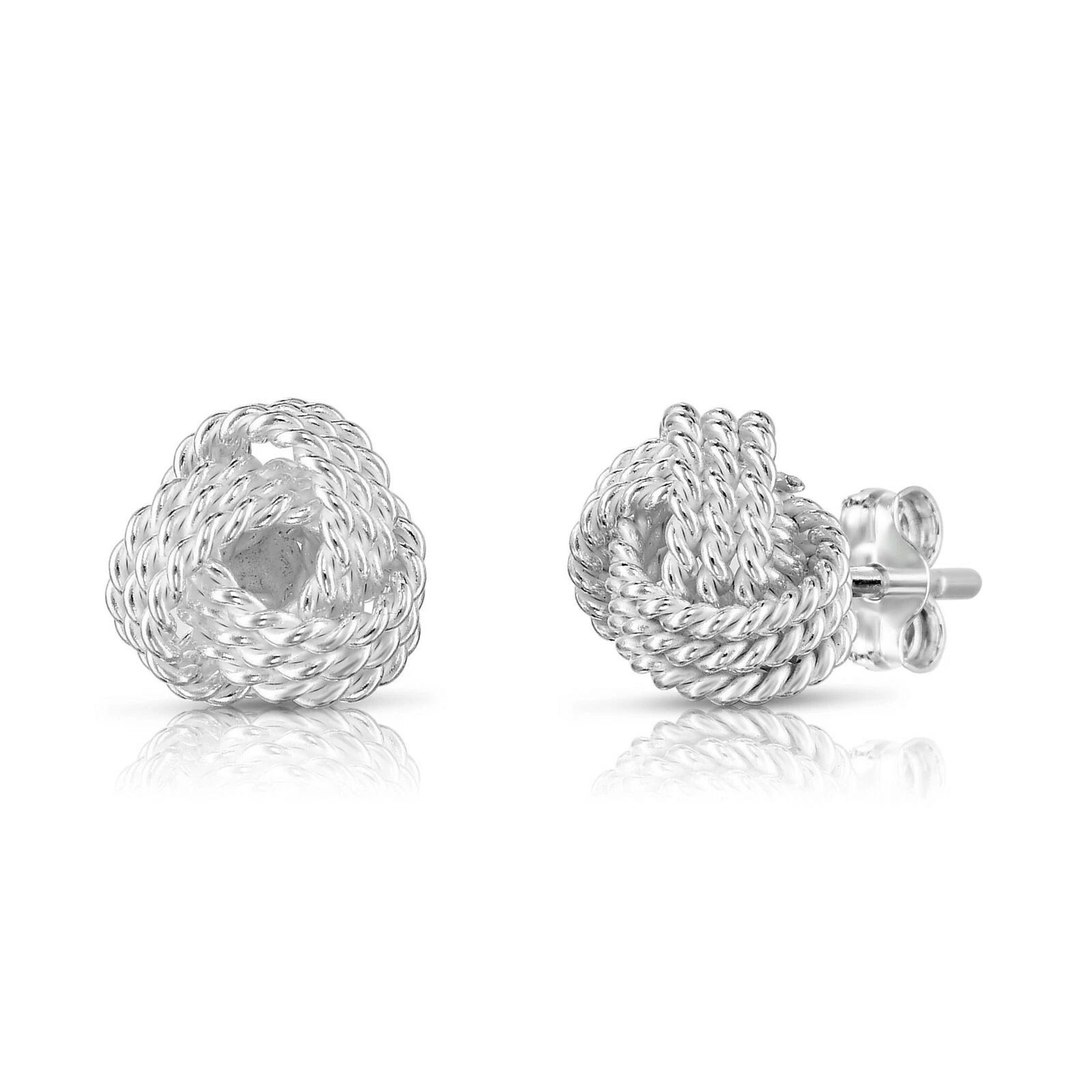 sterling silver love knot diamond cut stud earrings for women, anti-tarnish jewelry, ideal gift for weddings