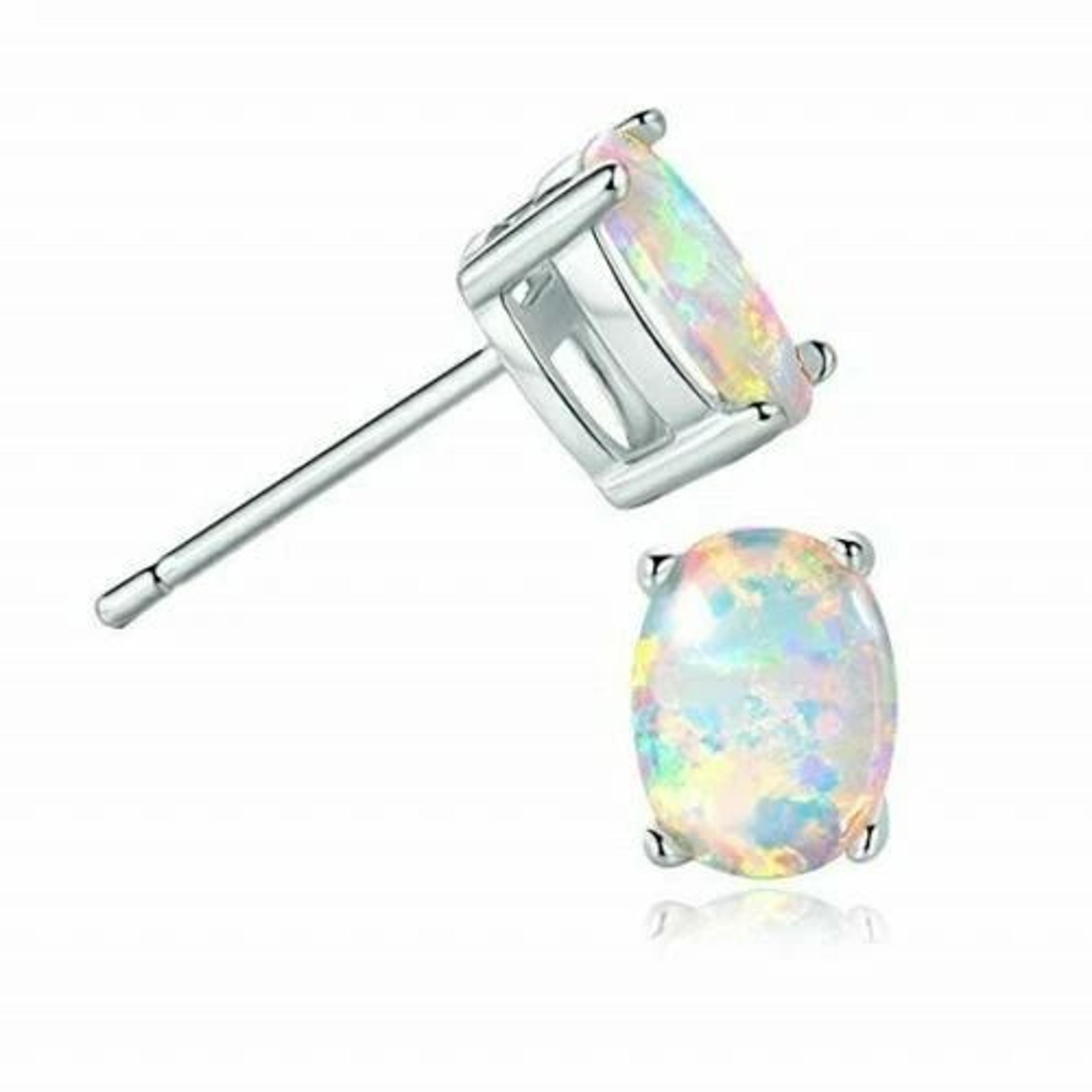 fire opal oval cut stud earrings for women, solid sterling silver