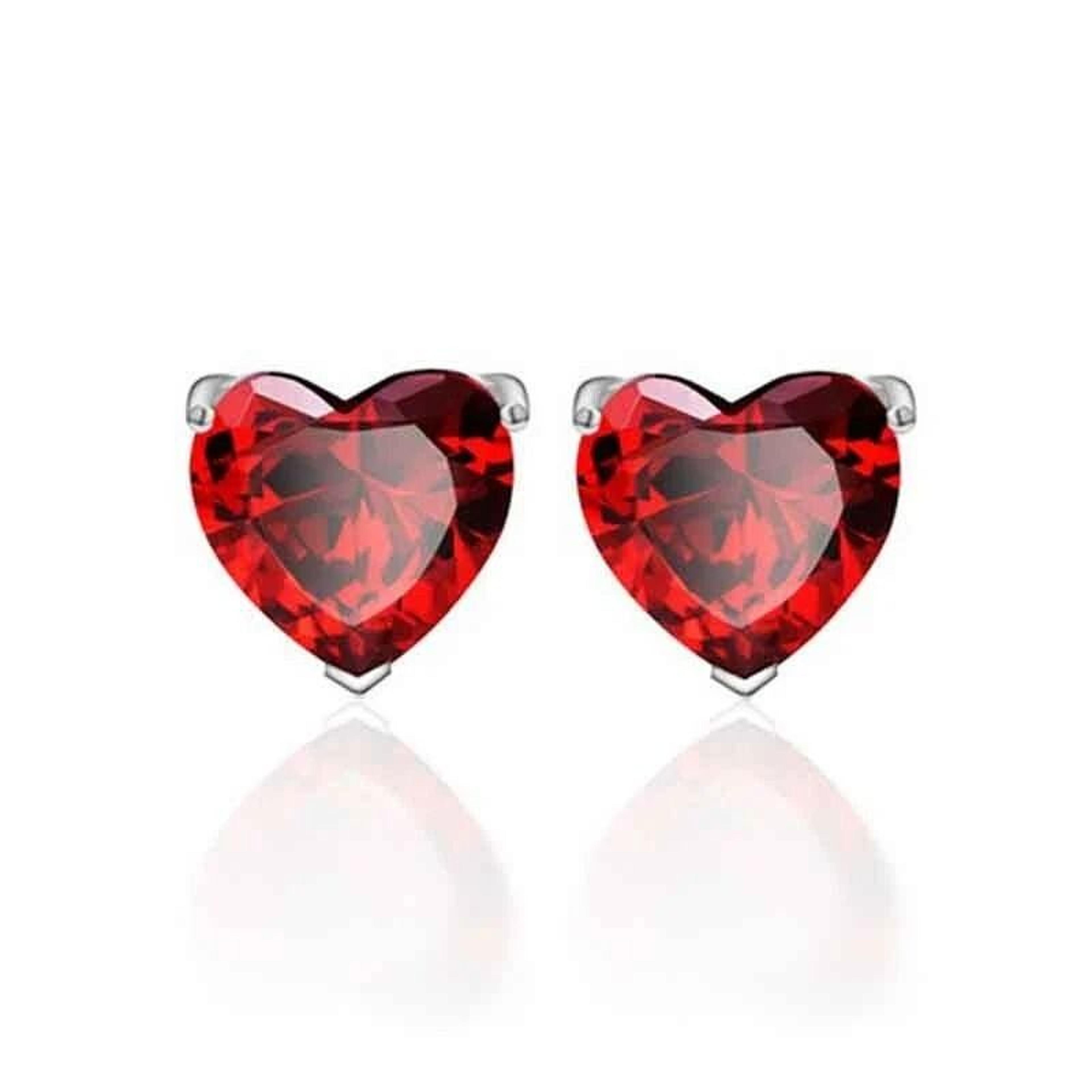 solid sterling silver red heart cz stud earrings, cubic zirconia