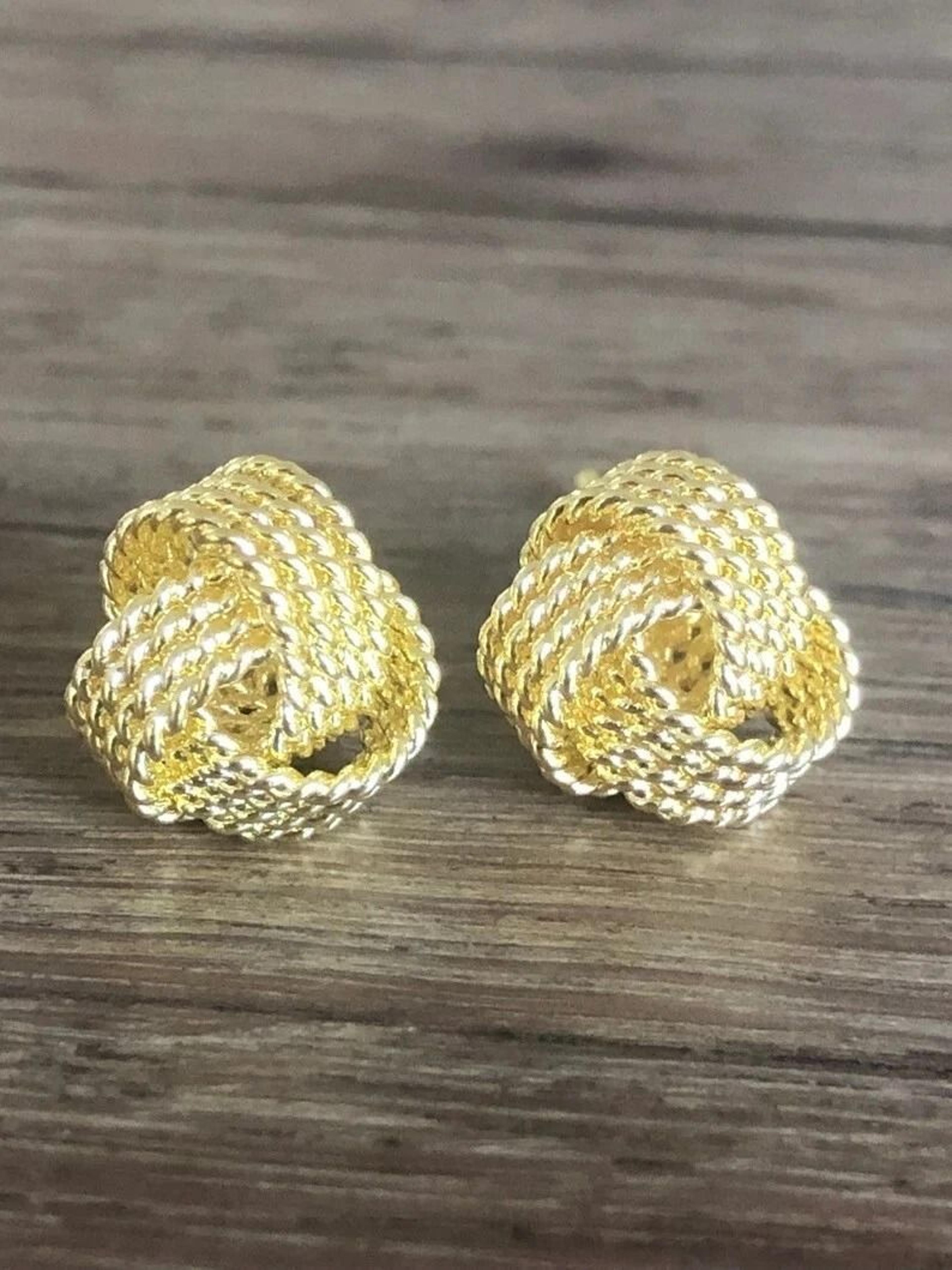 stunning solid sterling silver love knot stud earrings for women, gold finish, ideal gift for anniversaries, weddings