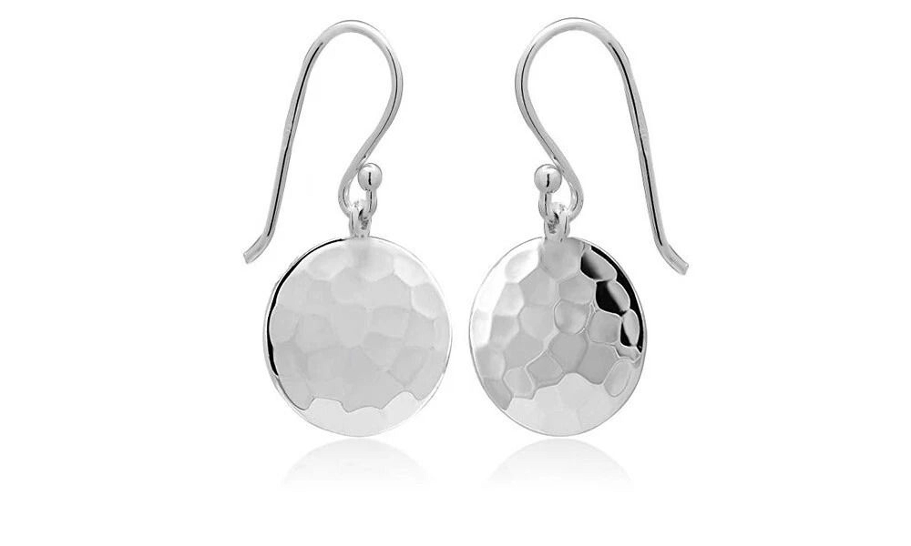 sterling silver round disc hammered dangle earrings, elegant drop earrings, perfect gift for women