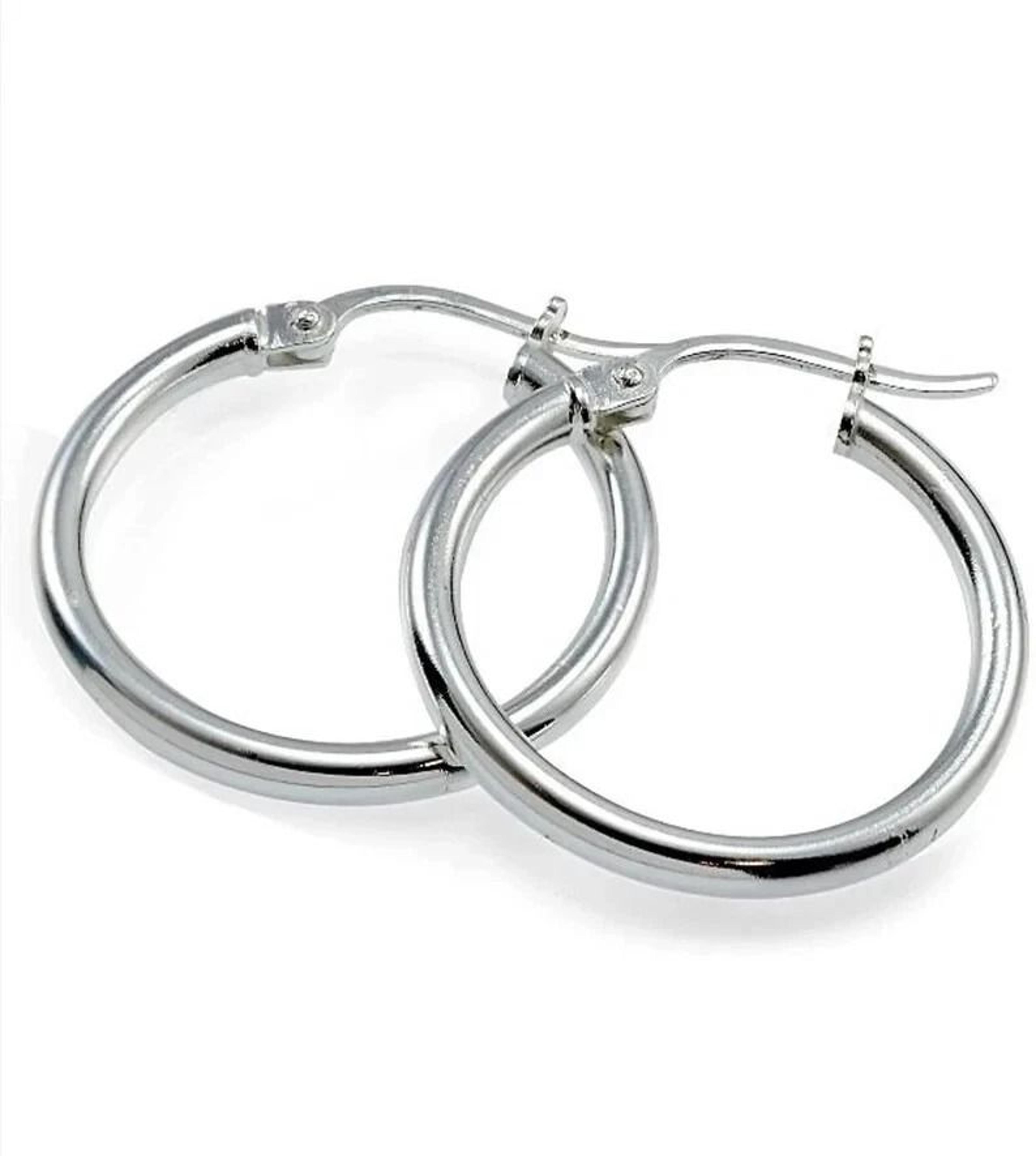 sterling silver french lock hoop earrings, stamped, unisex design