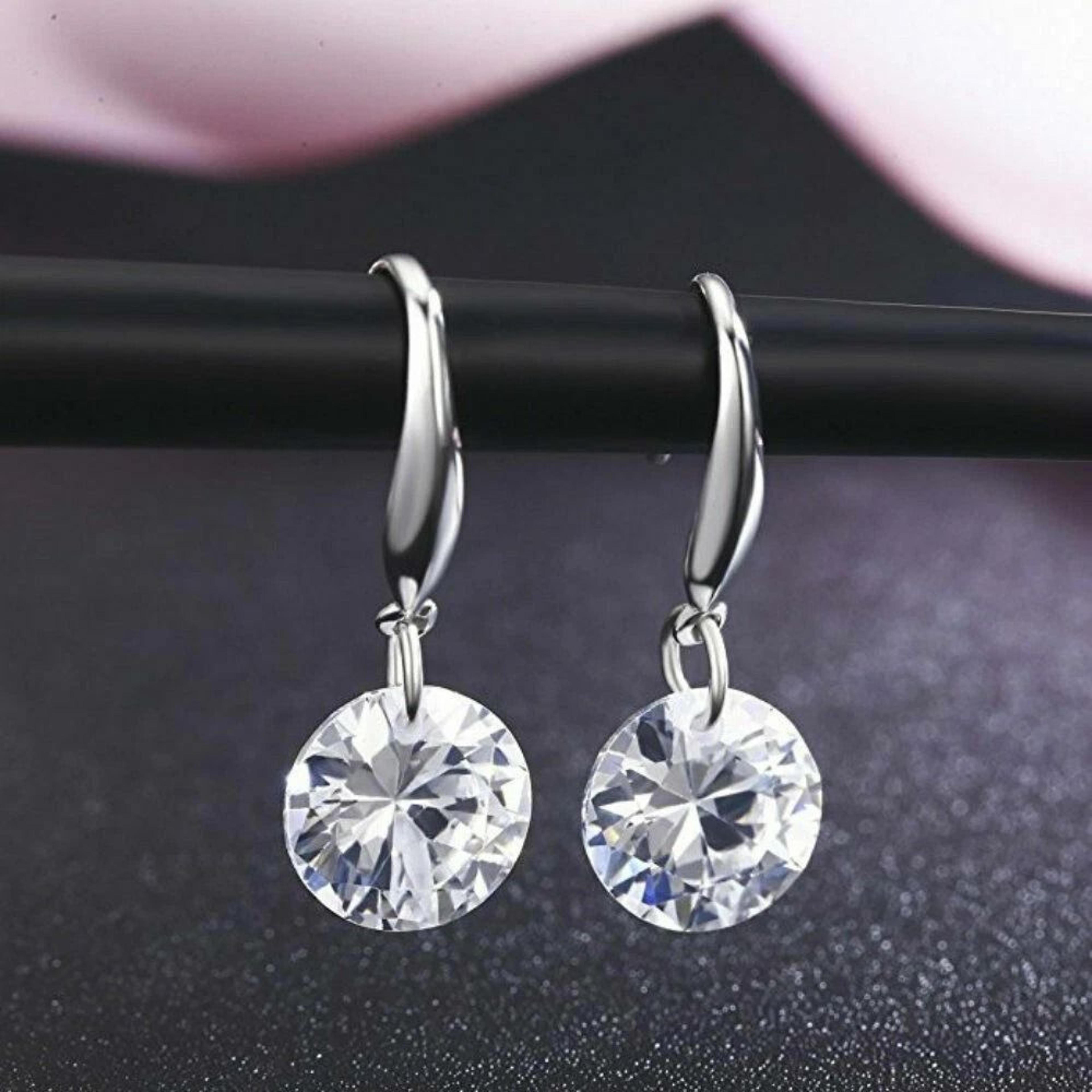 gold plated earrings for women, white gold cz crystal drop dangle, hypoallergenic fish hook earrings
