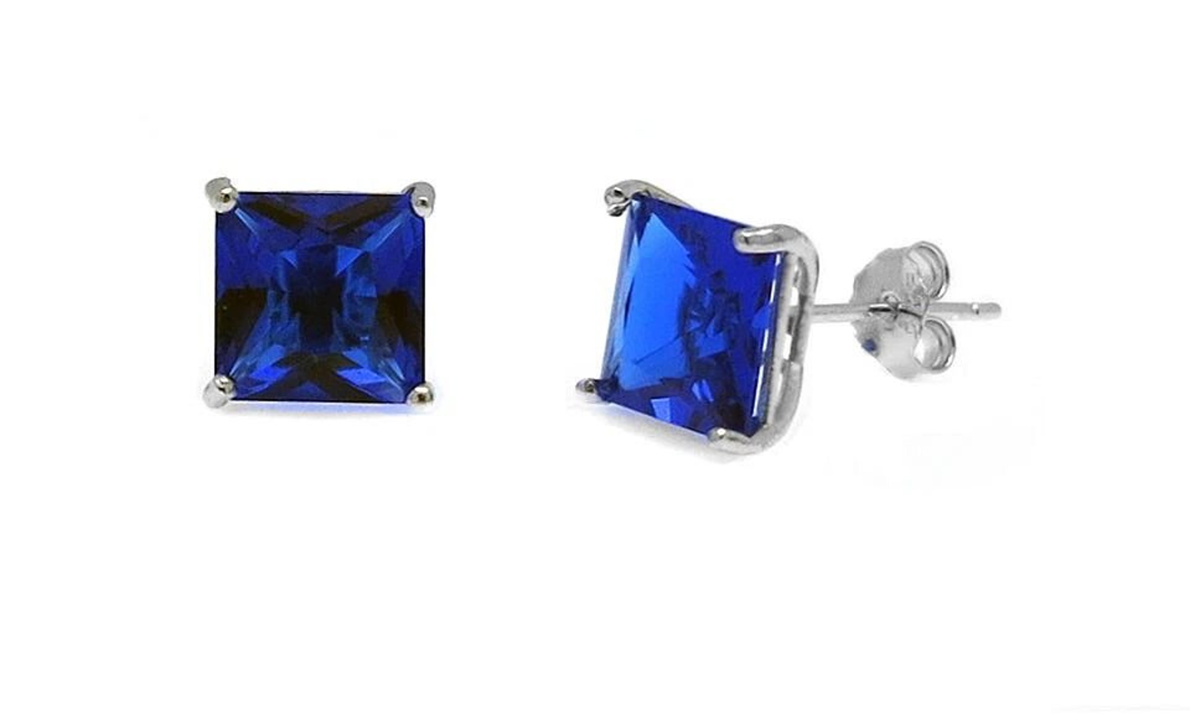 sterling silver princess cut sapphire earrings, women's cubic zirconia studs, clear cz sapphire stud earrings