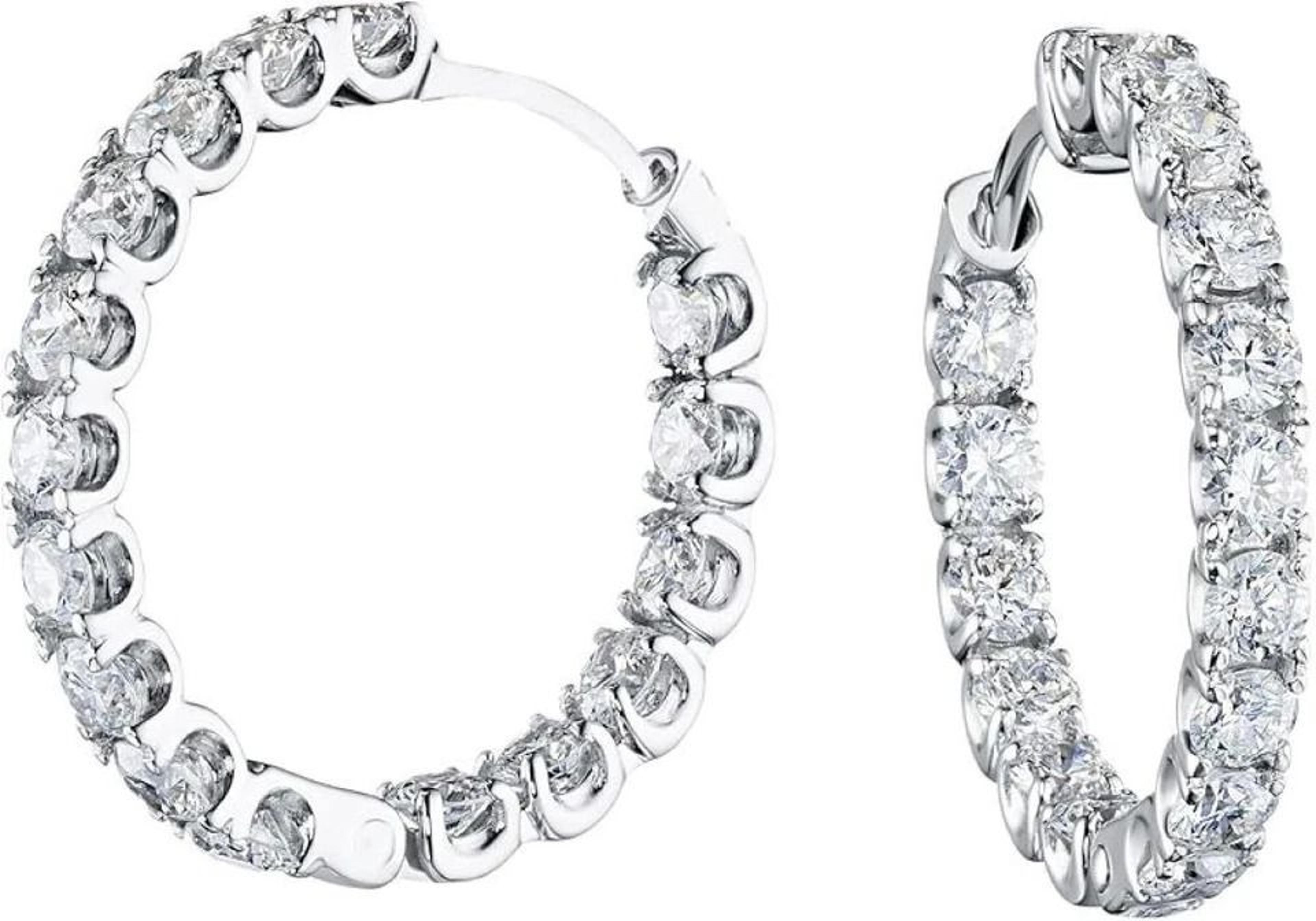inside out white gold plated round hoop earrings with cubic zirconia, hypoallergenic, elegant design