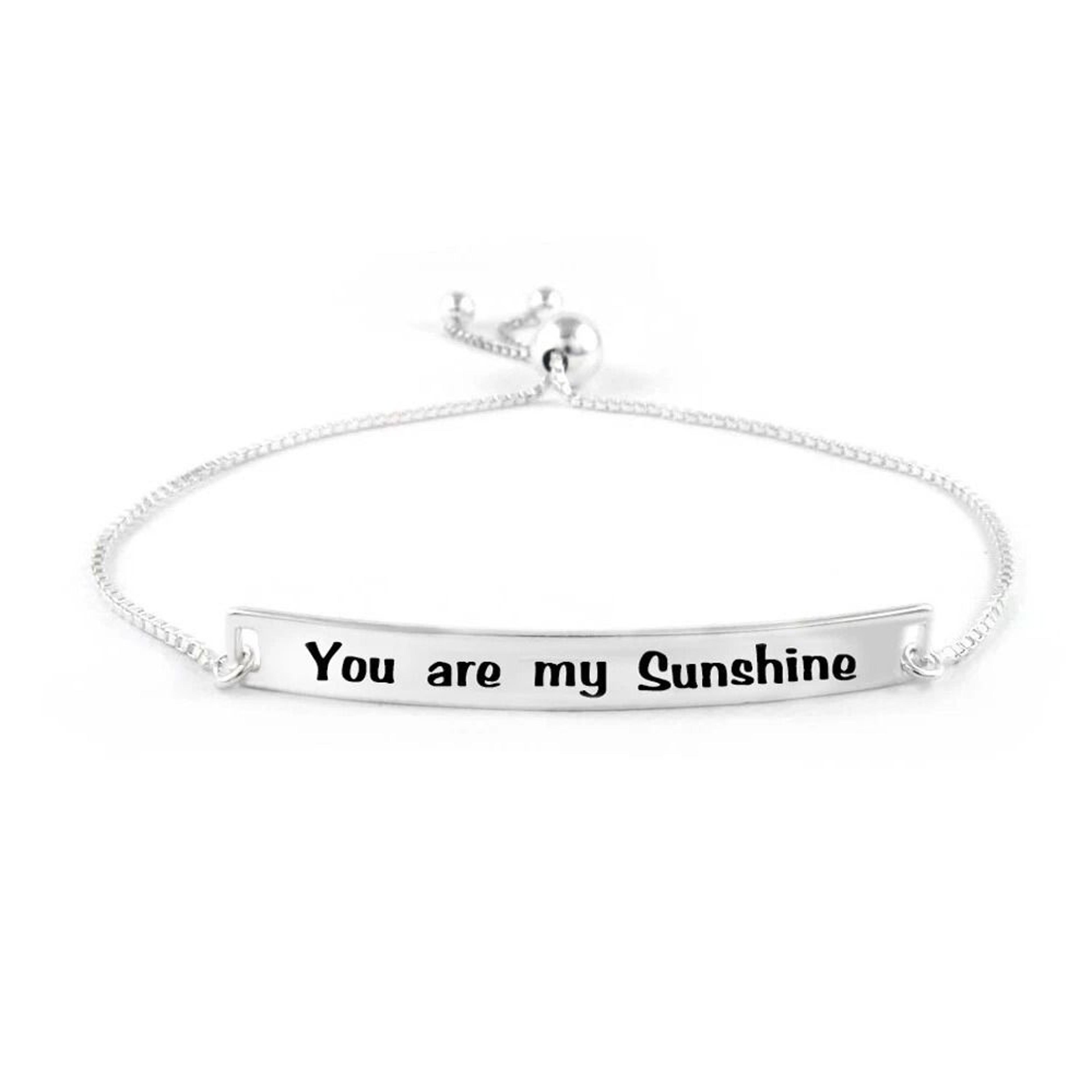 adjustable bolo bracelet, you are my sunshine engraved, solid sterling silver jewelry gift
