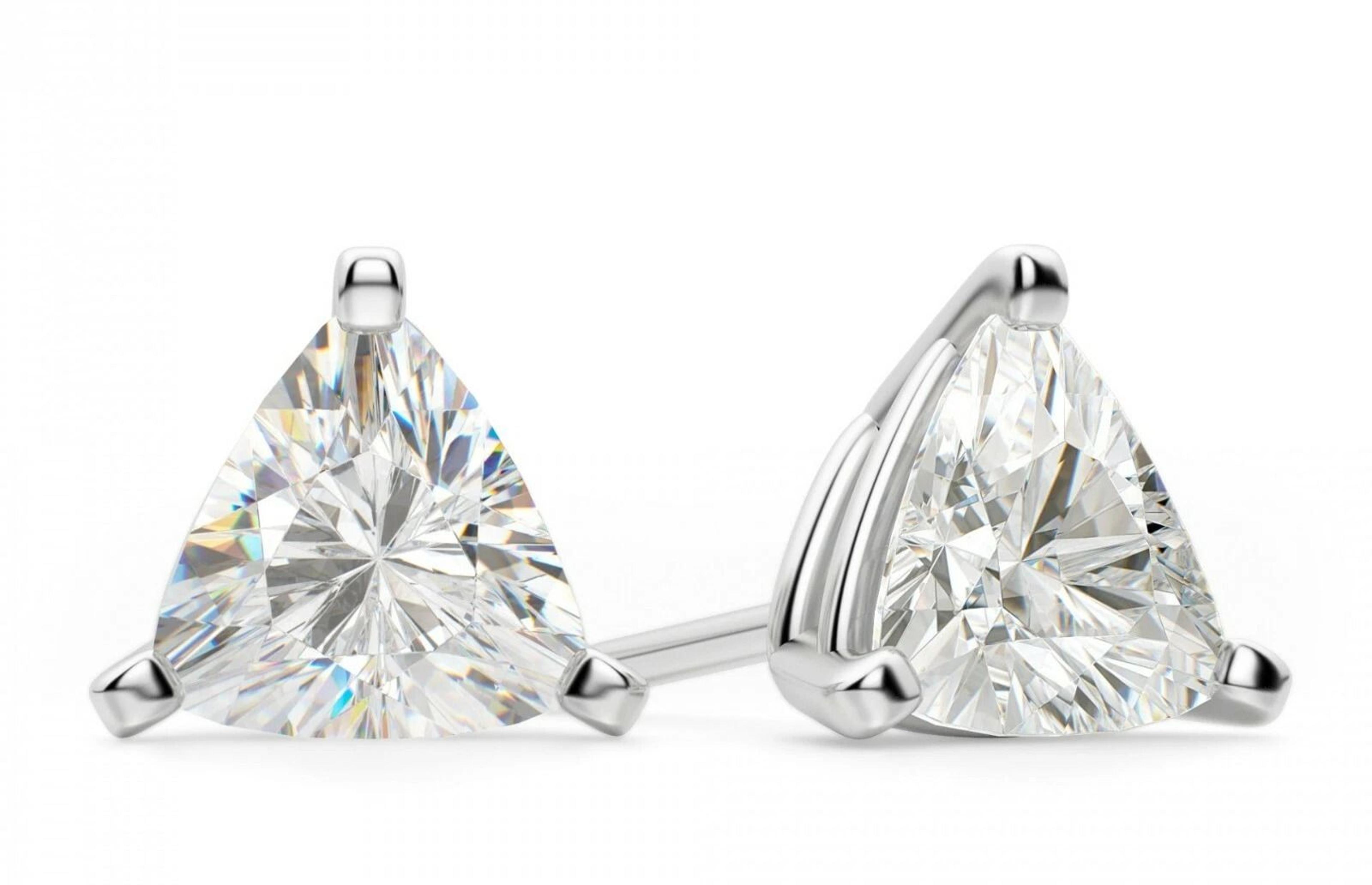 sterling silver triangle stud earrings, men's women's cz earrings, 6mm triangle studs for everyday wear